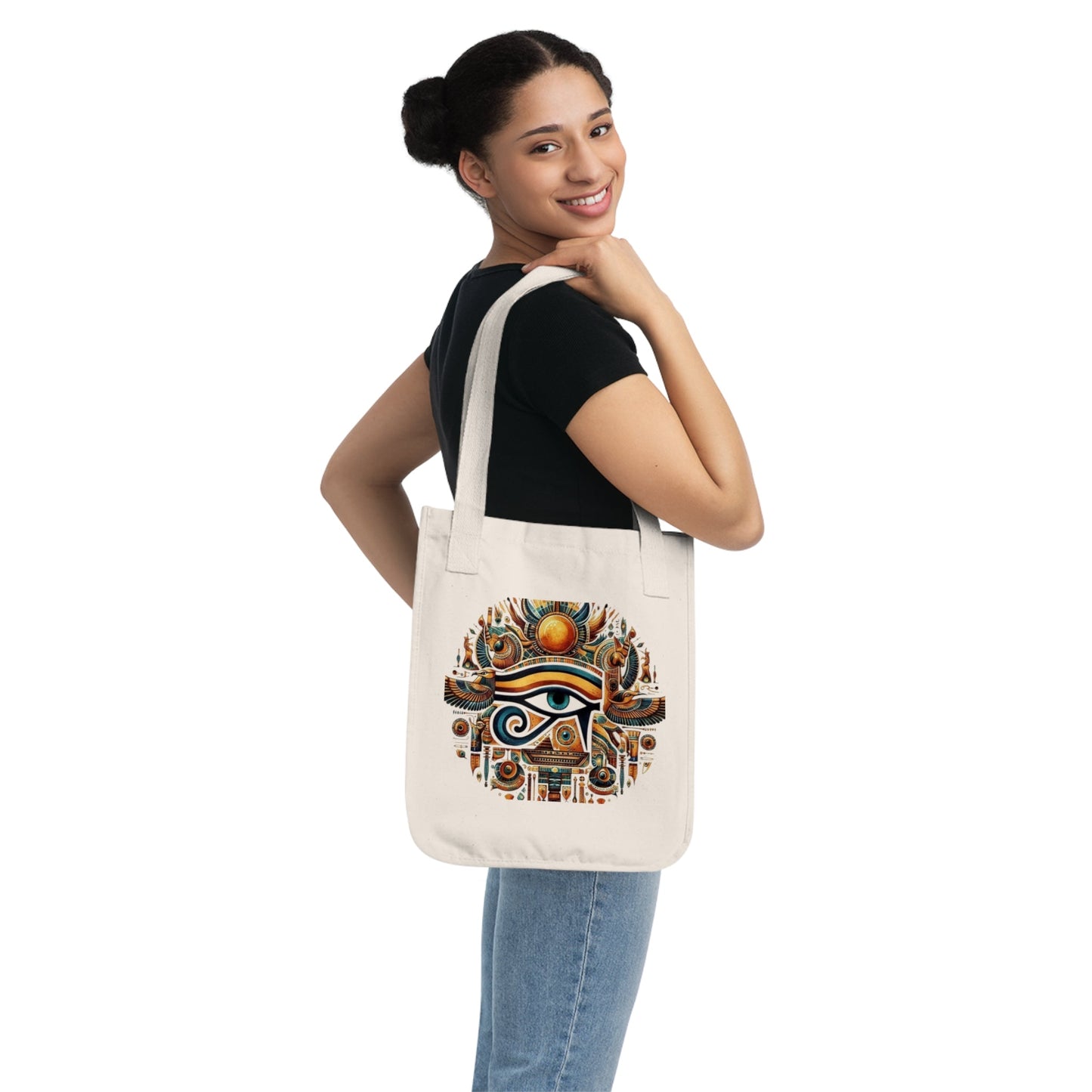 Egyptian Eye Organic Canvas Tote Bag - Boho Shopping Bag, Eco-Friendly Gift, Travel Tote, Beach Bag, Reusable Grocery Bag