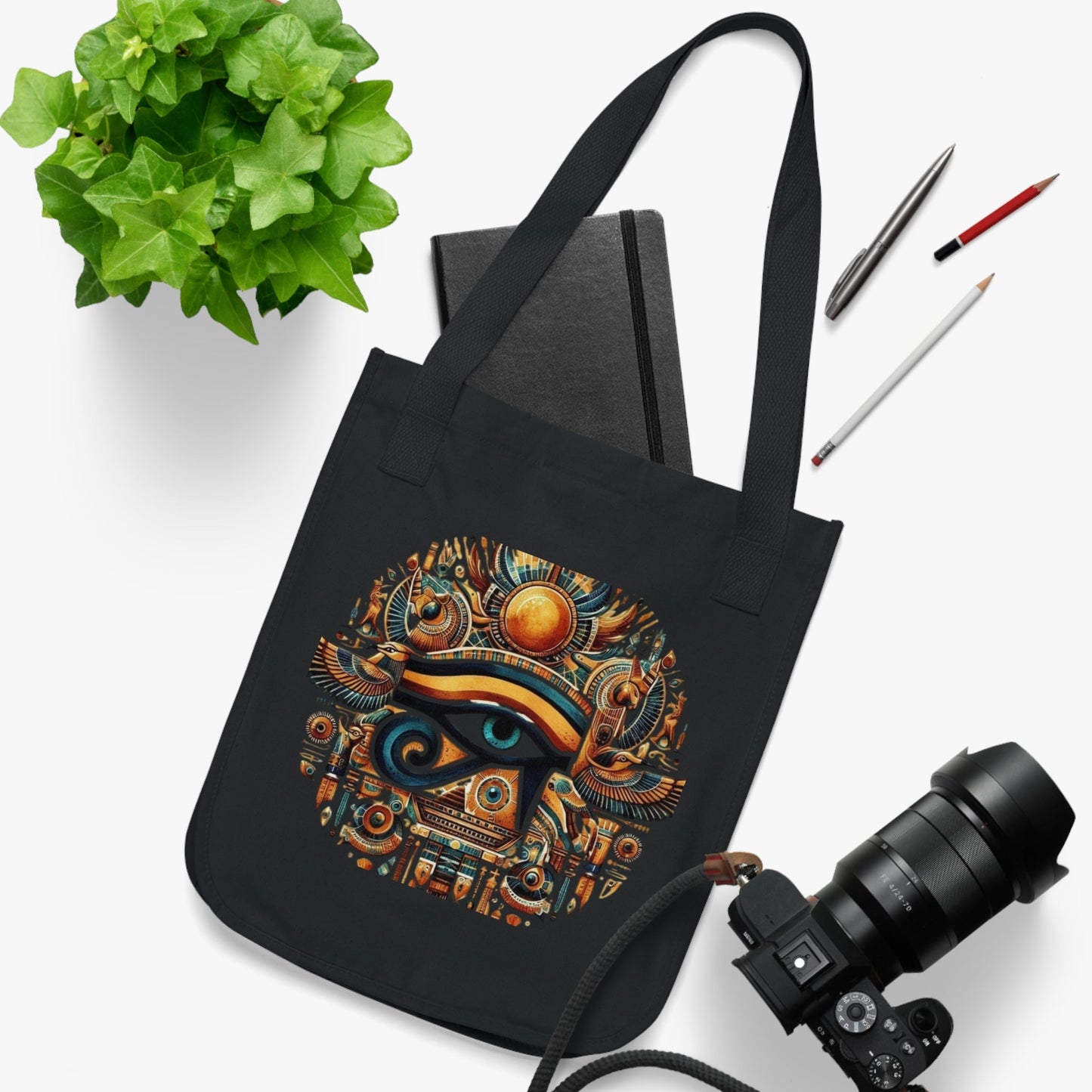 Egyptian Eye Organic Canvas Tote Bag - Boho Shopping Bag, Eco-Friendly Gift, Travel Tote, Beach Bag, Reusable Grocery Bag