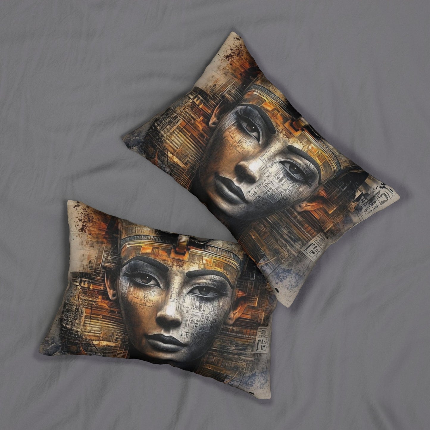 Egyptian Queen Lumbar Pillow, Boho Home Decor, Unique Throw Pillow, Art Cushion for Living Room, Gift for History Lovers, Ancient Egypt