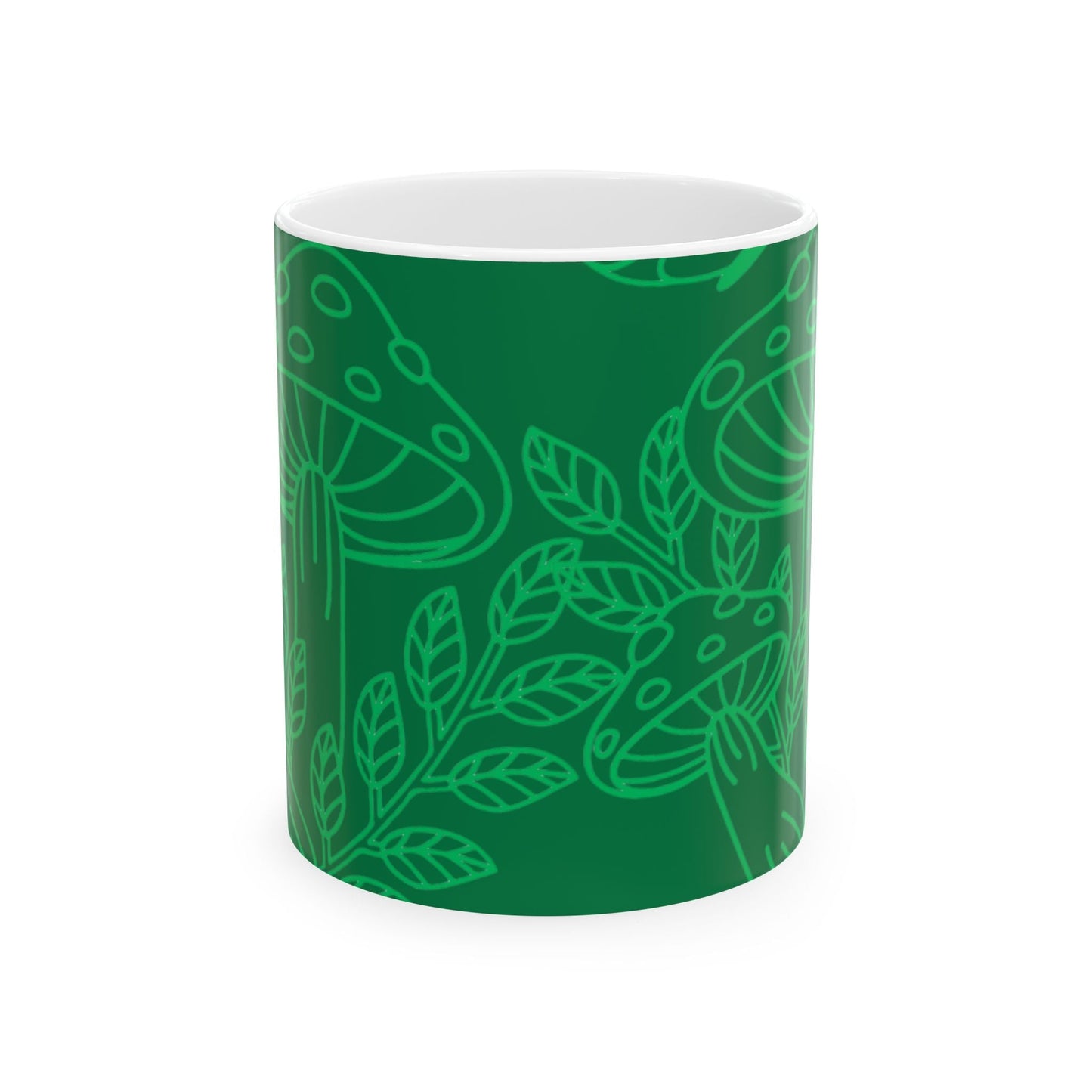 Green Mushroom coffee Mug - Cute Forest Design, Nature Lover Gift, Coffee Cup, Tea Mug, Gardening Enthusiast, Kitchen Decor