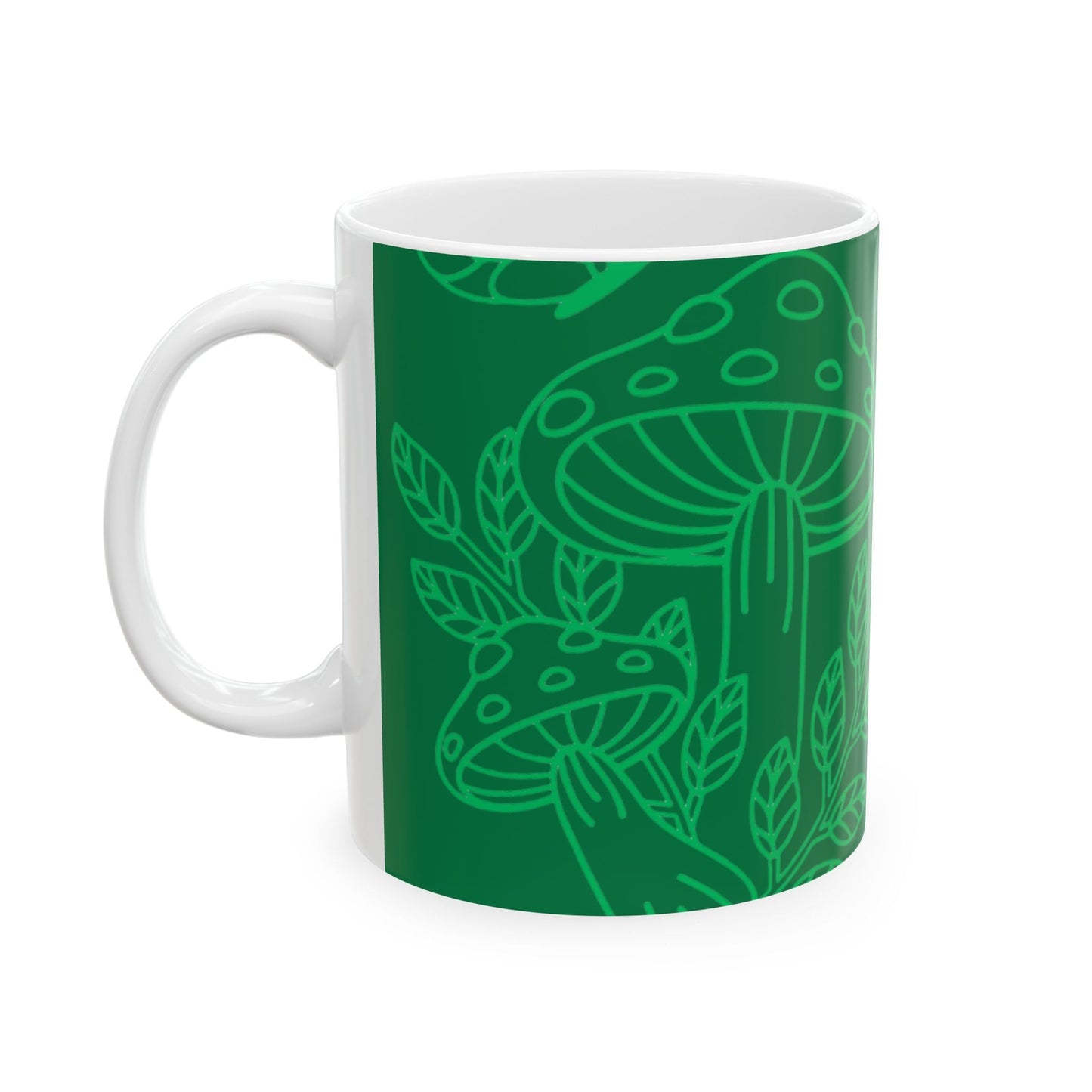 Green Mushroom coffee Mug - Cute Forest Design, Nature Lover Gift, Coffee Cup, Tea Mug, Gardening Enthusiast, Kitchen Decor
