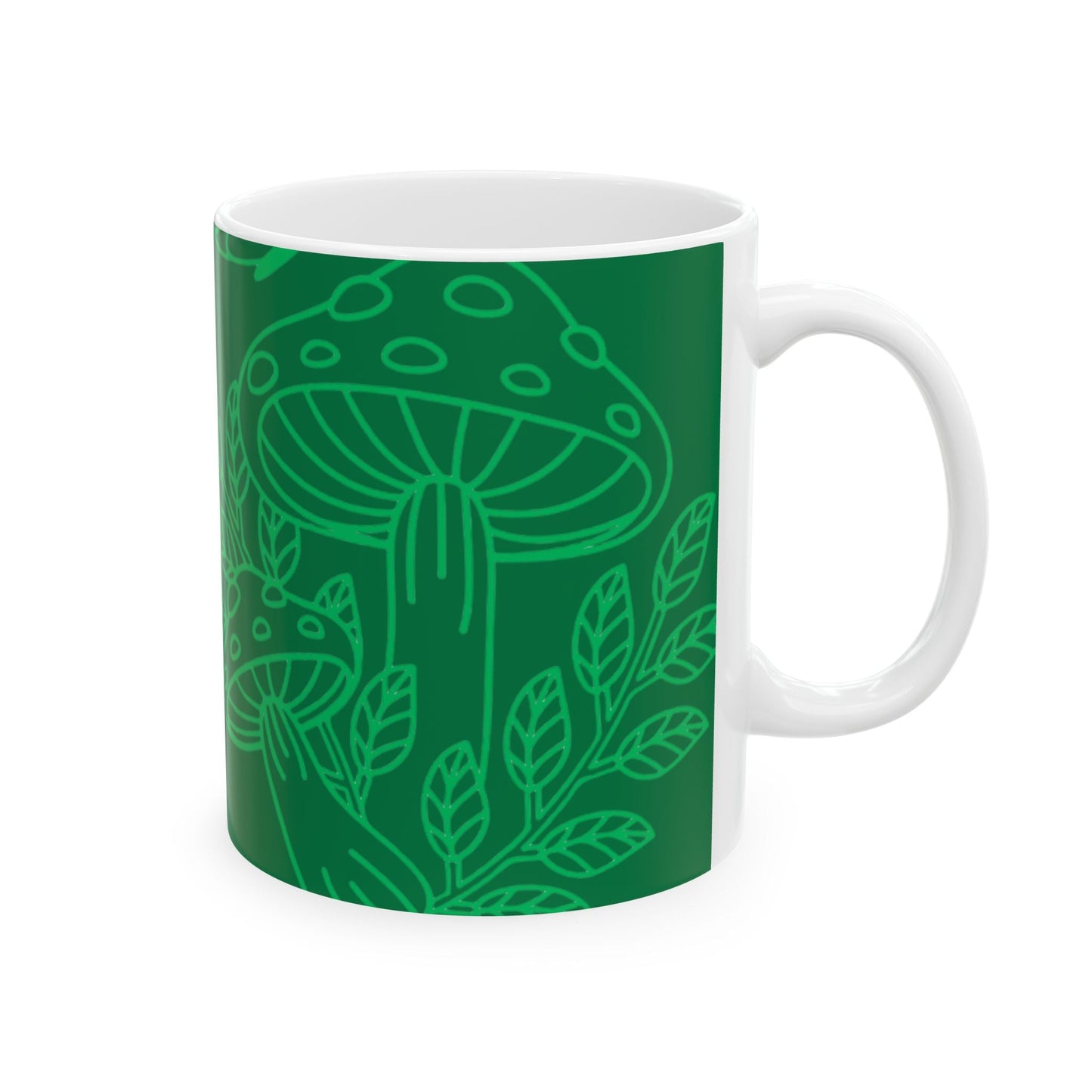 Green Mushroom coffee Mug - Cute Forest Design, Nature Lover Gift, Coffee Cup, Tea Mug, Gardening Enthusiast, Kitchen Decor