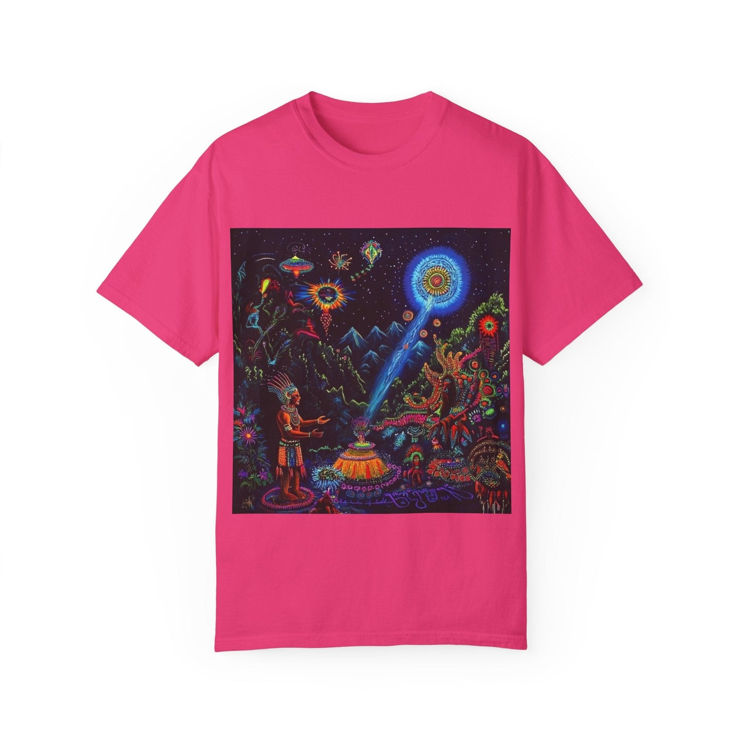 Mystical Universe Unisex Garment-Dyed T-Shirt | Cosmic Art Tee for Festival Lovers