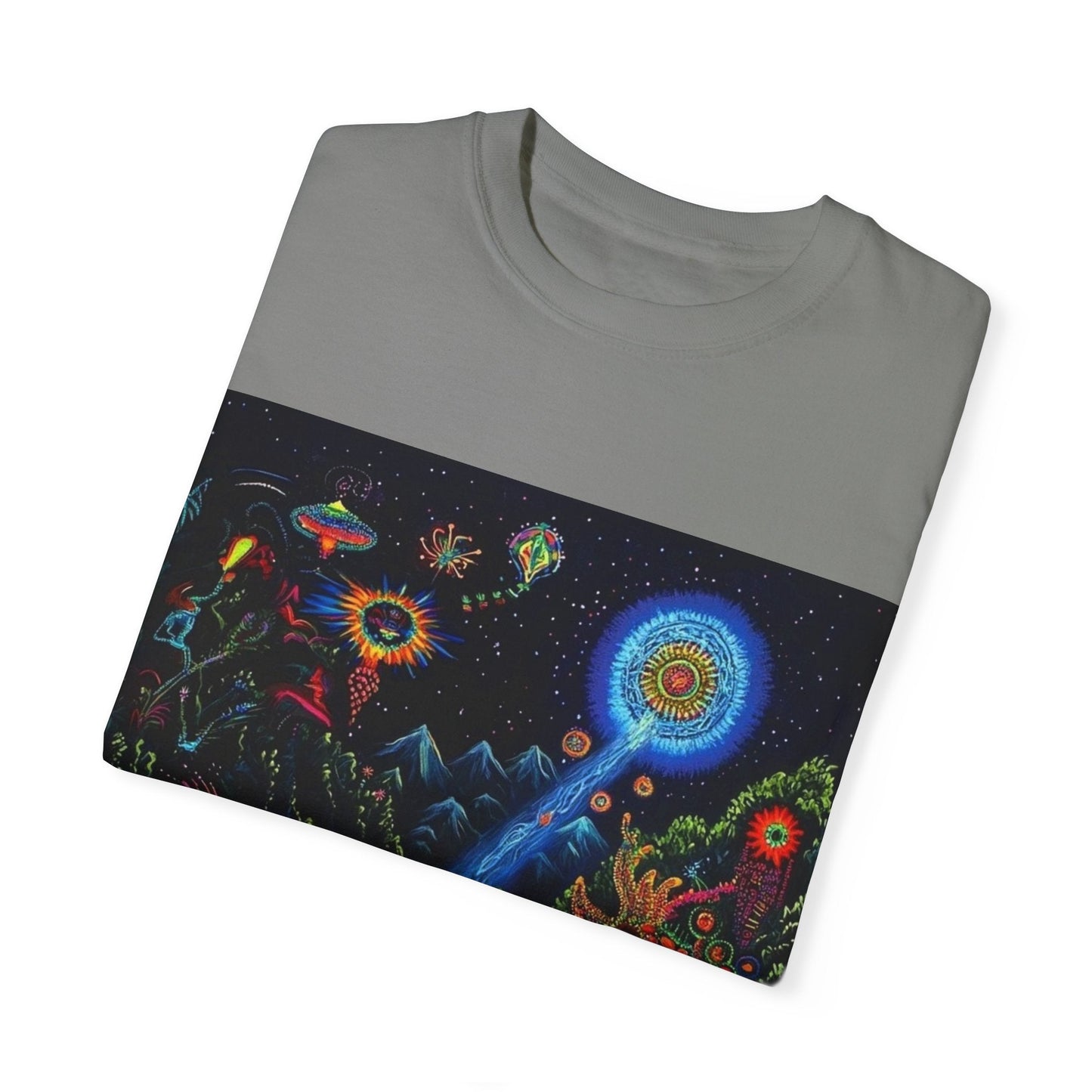 Mystical Universe Unisex Garment-Dyed T-Shirt | Cosmic Art Tee for Festival Lovers
