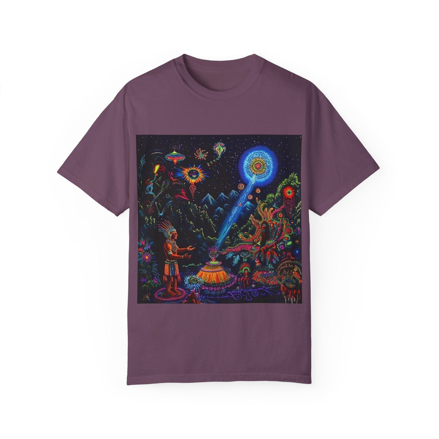 Mystical Universe Unisex Garment-Dyed T-Shirt | Cosmic Art Tee for Festival Lovers