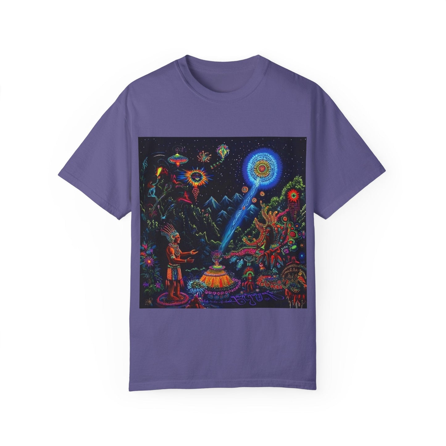 Mystical Universe Unisex Garment-Dyed T-Shirt | Cosmic Art Tee for Festival Lovers