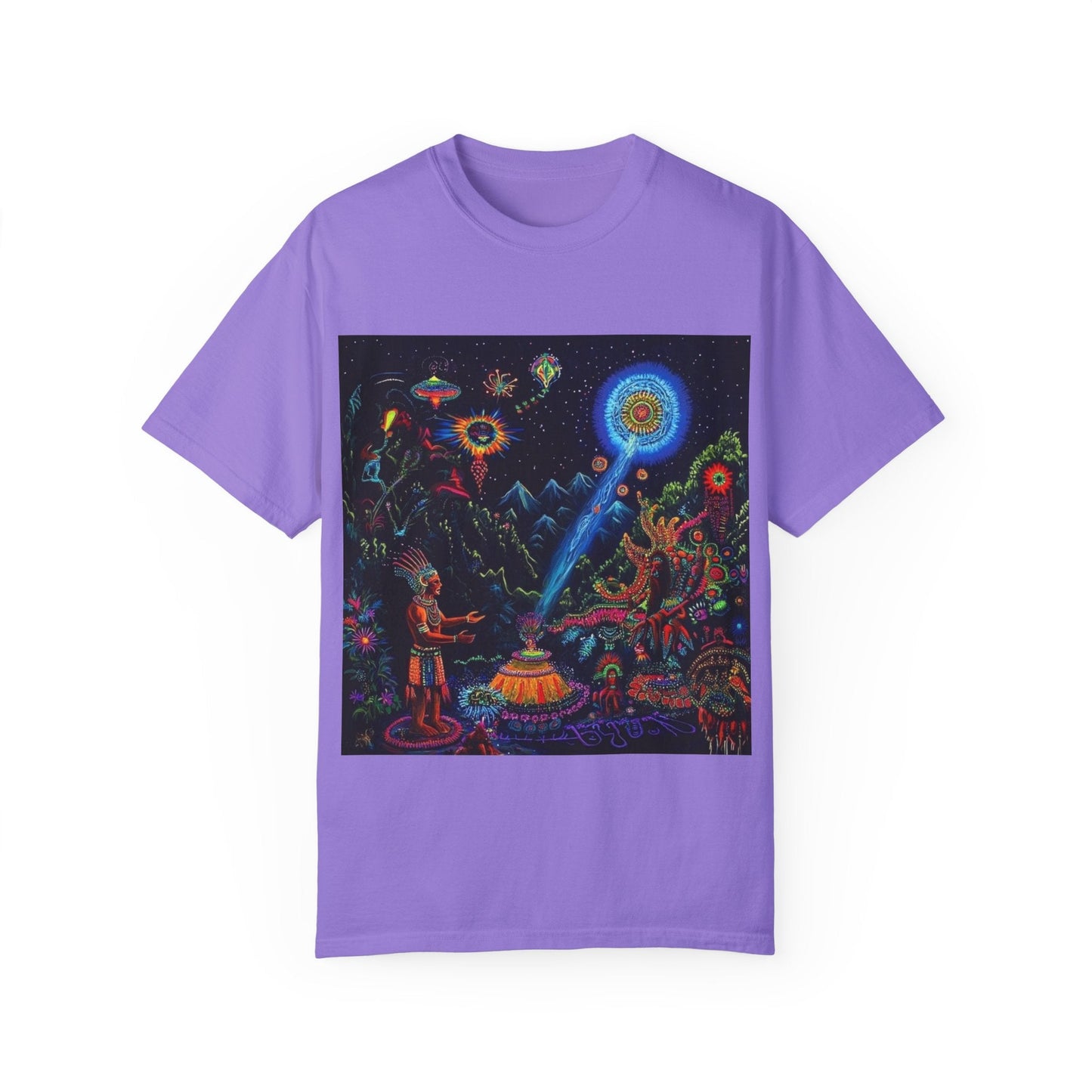 Mystical Universe Unisex Garment-Dyed T-Shirt | Cosmic Art Tee for Festival Lovers