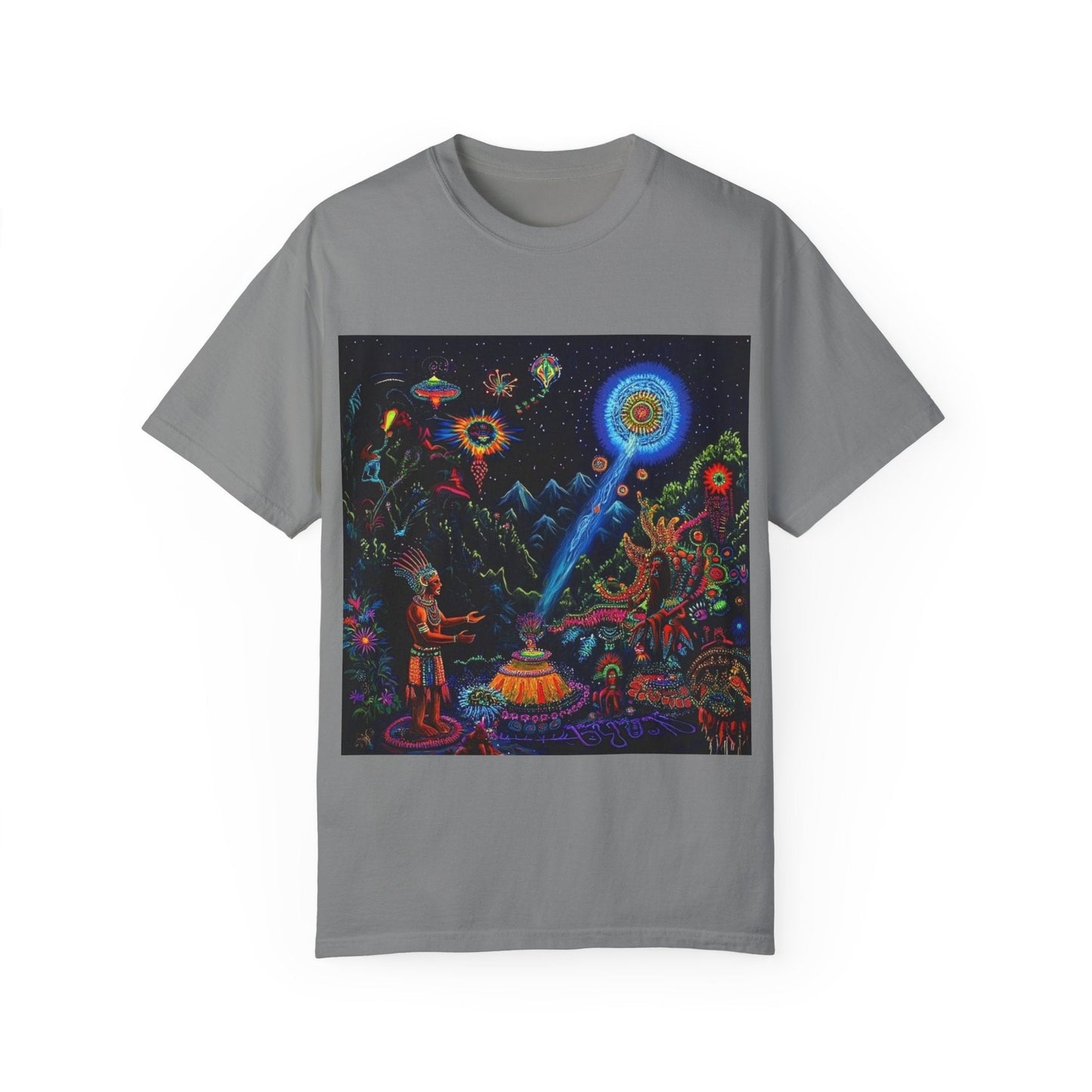 Mystical Universe Unisex Garment-Dyed T-Shirt | Cosmic Art Tee for Festival Lovers