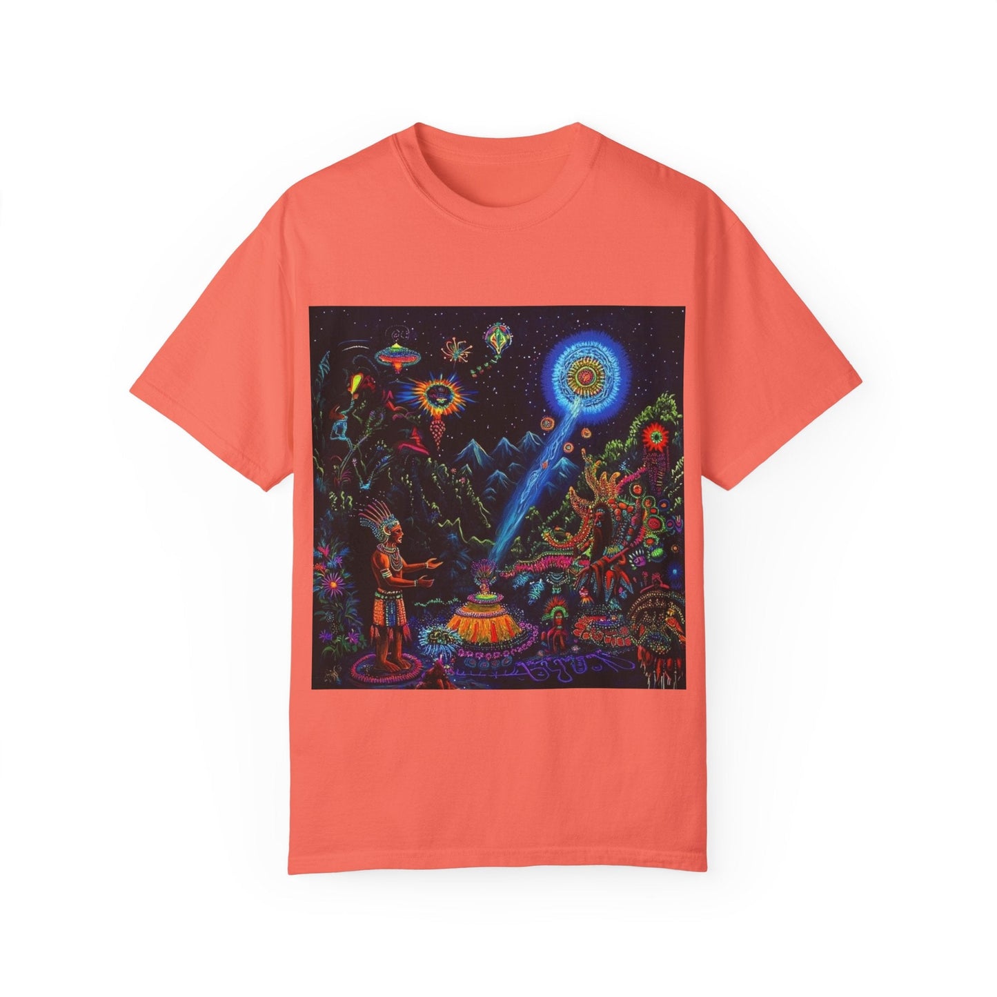 Mystical Universe Unisex Garment-Dyed T-Shirt | Cosmic Art Tee for Festival Lovers