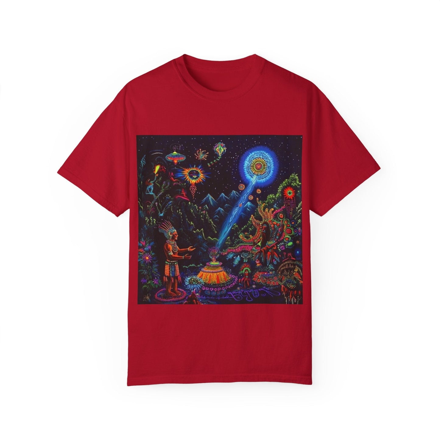 Mystical Universe Unisex Garment-Dyed T-Shirt | Cosmic Art Tee for Festival Lovers