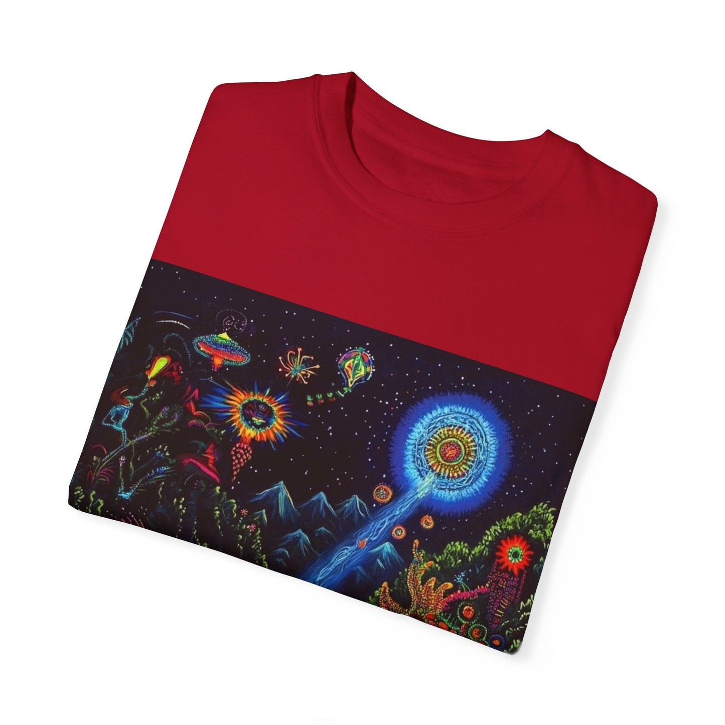 Mystical Universe Unisex Garment-Dyed T-Shirt | Cosmic Art Tee for Festival Lovers