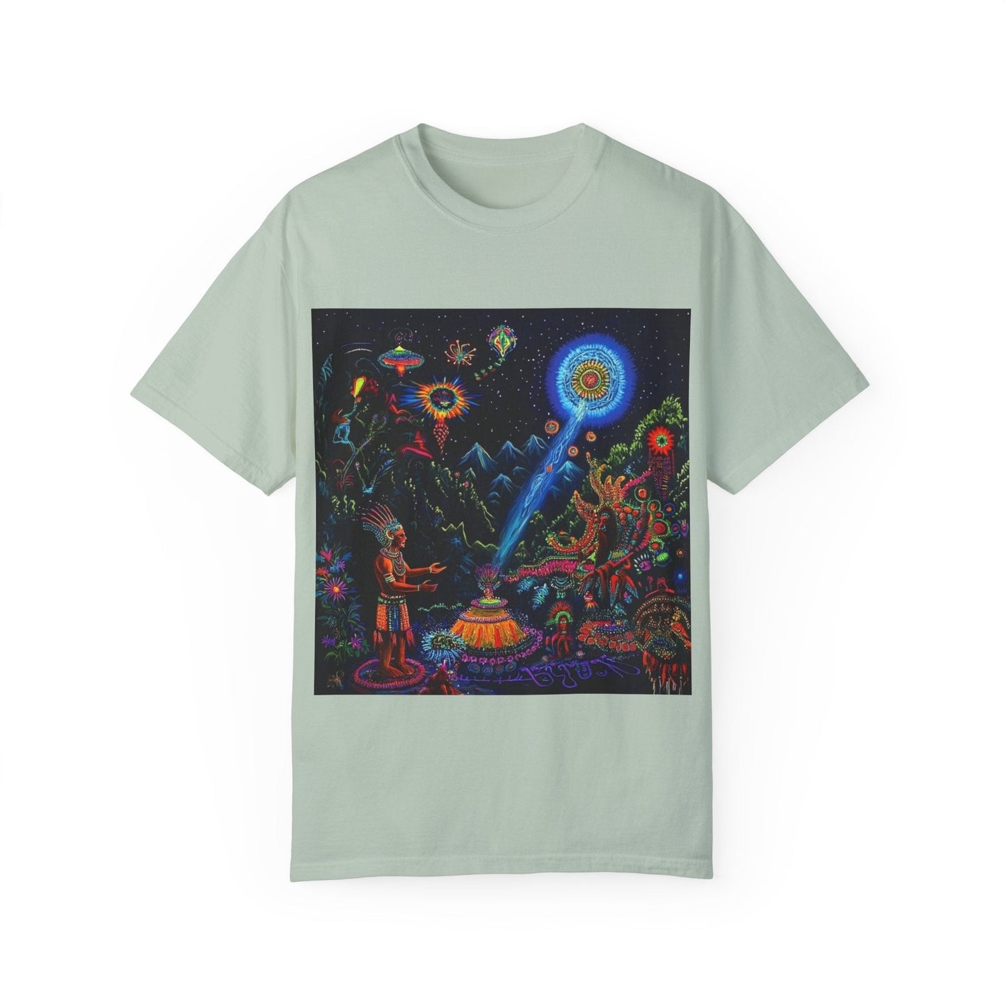 Mystical Universe Unisex Garment-Dyed T-Shirt | Cosmic Art Tee for Festival Lovers