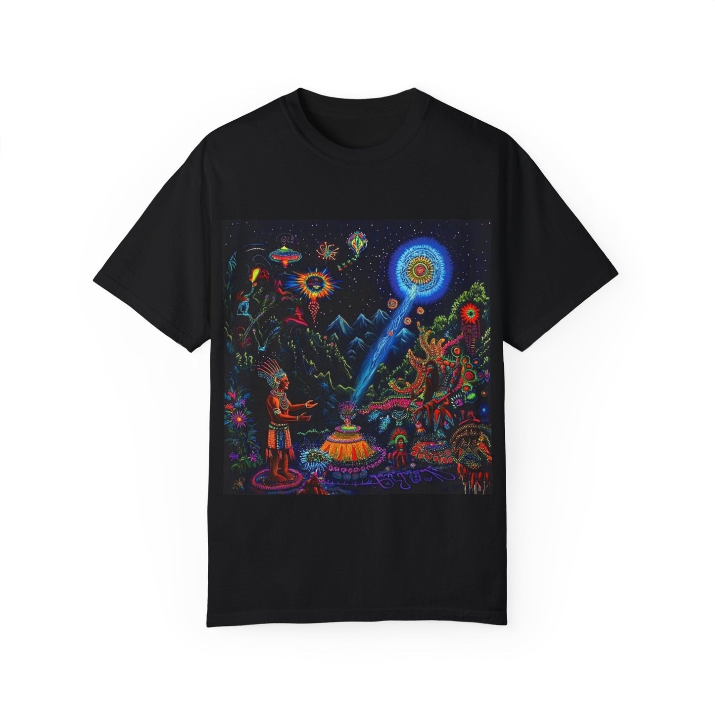Mystical Universe Unisex Garment-Dyed T-Shirt | Cosmic Art Tee for Festival Lovers
