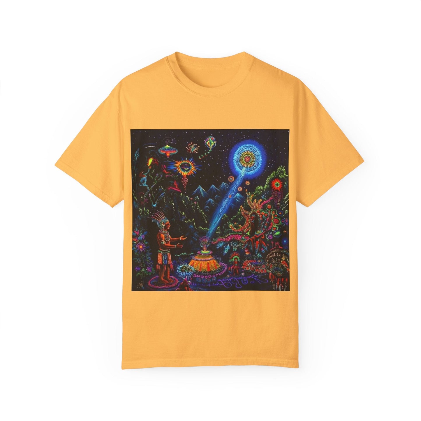 Mystical Universe Unisex Garment-Dyed T-Shirt | Cosmic Art Tee for Festival Lovers