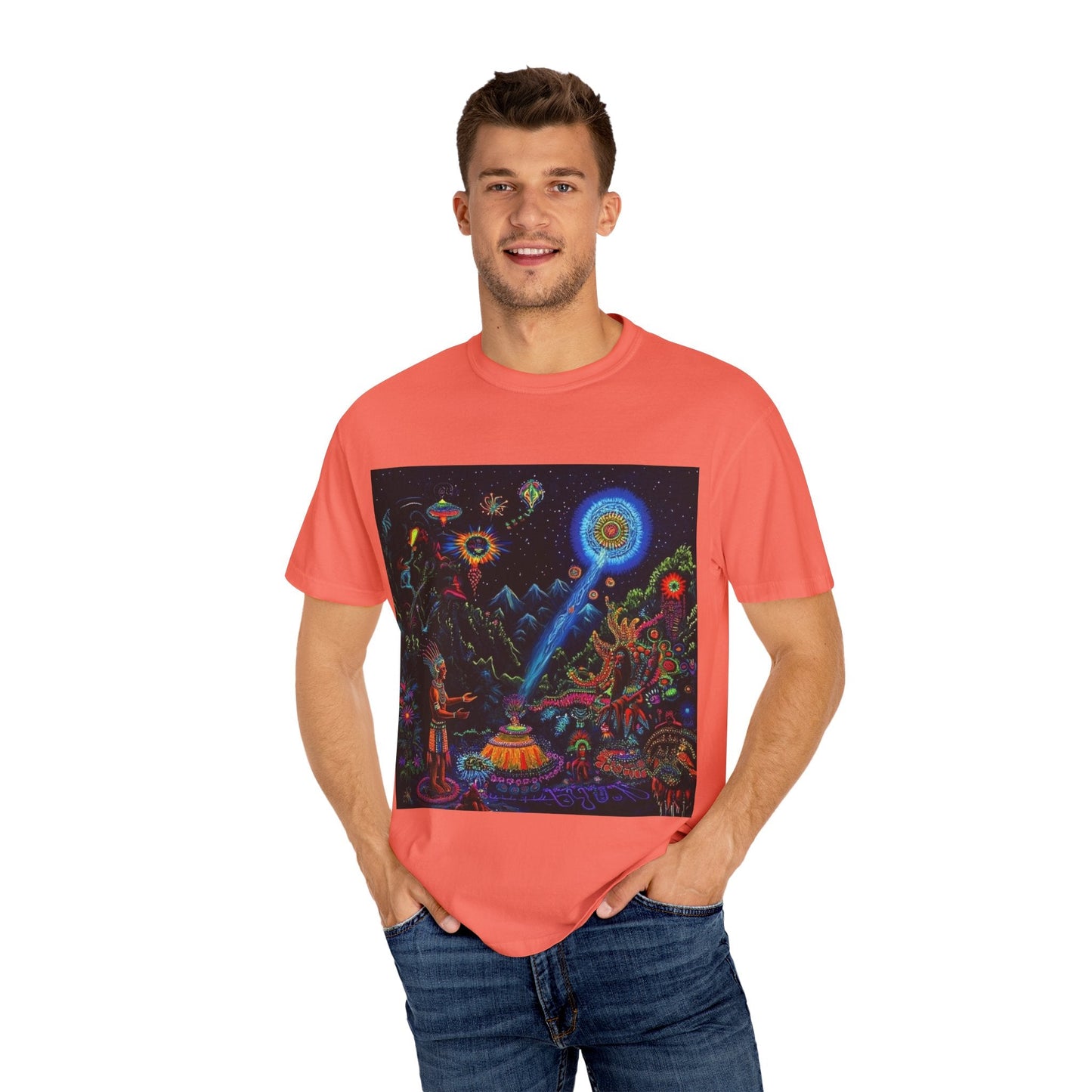Mystical Universe Unisex Garment-Dyed T-Shirt | Cosmic Art Tee for Festival Lovers