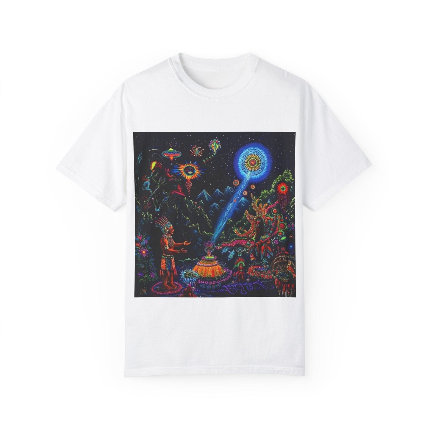 Mystical Universe Unisex Garment-Dyed T-Shirt | Cosmic Art Tee for Festival Lovers