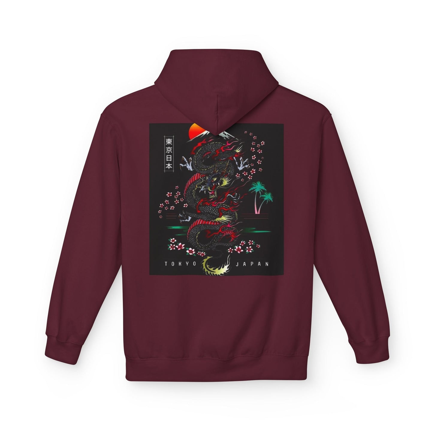 Tokyo Japan Dragon Design Fleece Hoodie - Unisex Midweight Sweatshirt