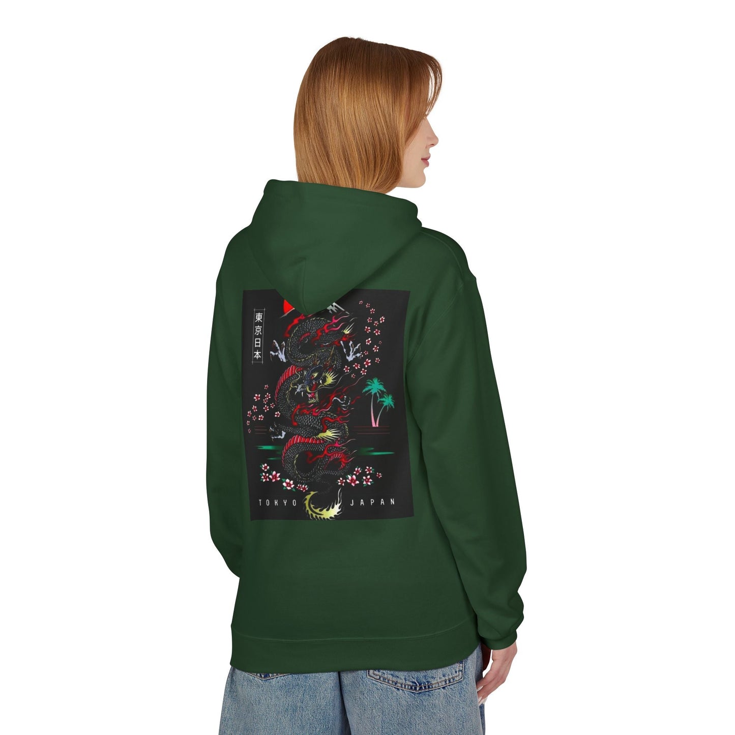 Tokyo Japan Dragon Design Fleece Hoodie - Unisex Midweight Sweatshirt
