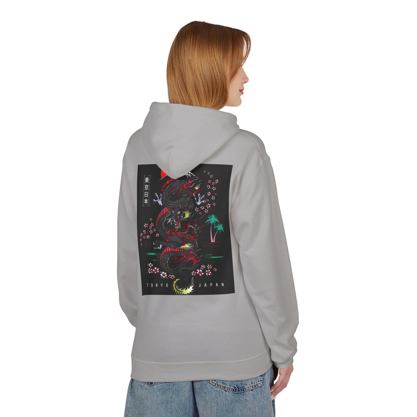Tokyo Japan Dragon Design Fleece Hoodie - Unisex Midweight Sweatshirt