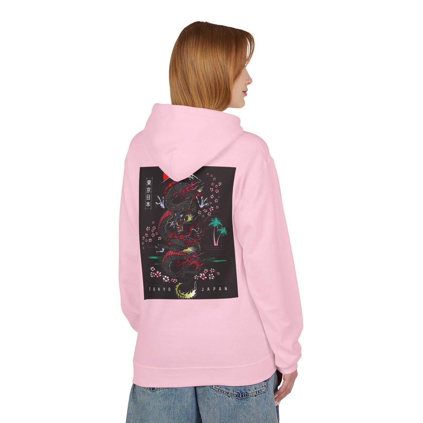 Tokyo Japan Dragon Design Fleece Hoodie - Unisex Midweight Sweatshirt