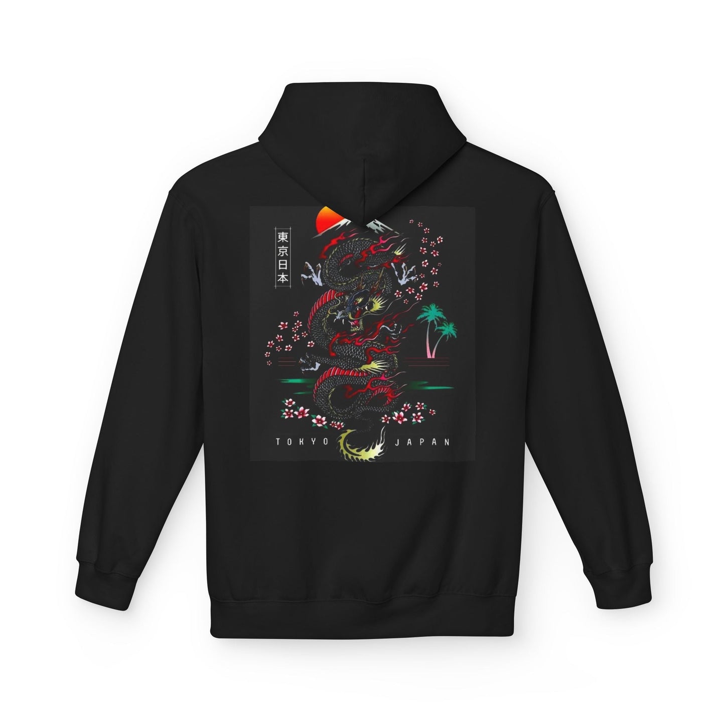 Tokyo Japan Dragon Design Fleece Hoodie - Unisex Midweight Sweatshirt