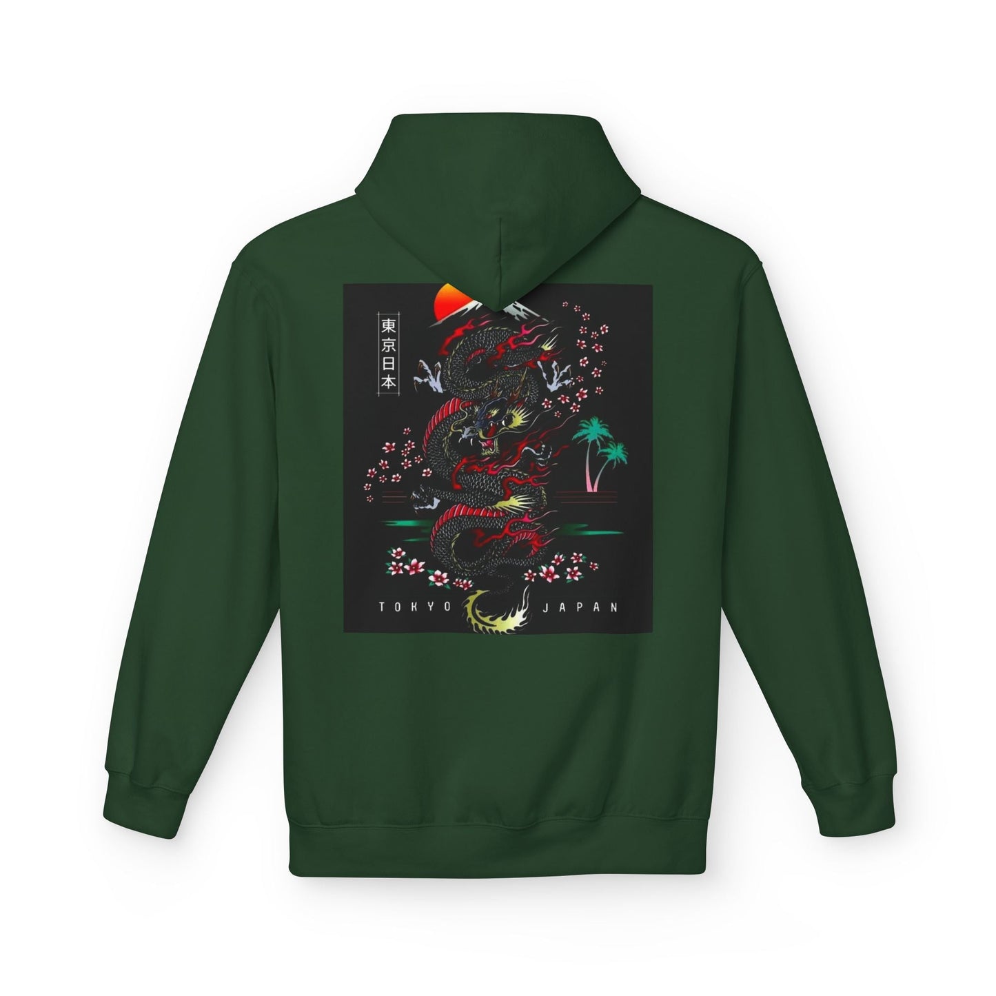 Tokyo Japan Dragon Design Fleece Hoodie - Unisex Midweight Sweatshirt