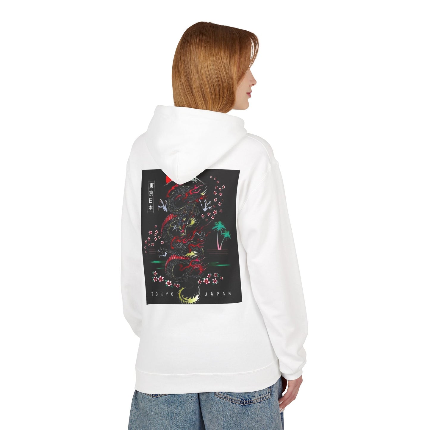Tokyo Japan Dragon Design Fleece Hoodie - Unisex Midweight Sweatshirt
