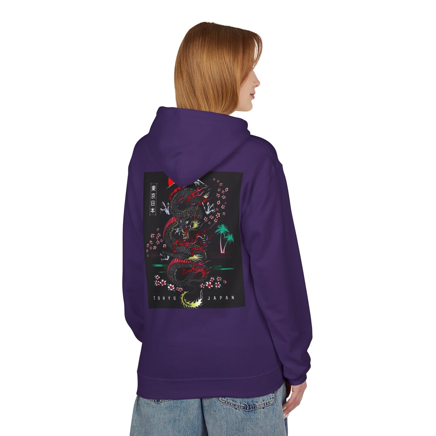 Tokyo Japan Dragon Design Fleece Hoodie - Unisex Midweight Sweatshirt