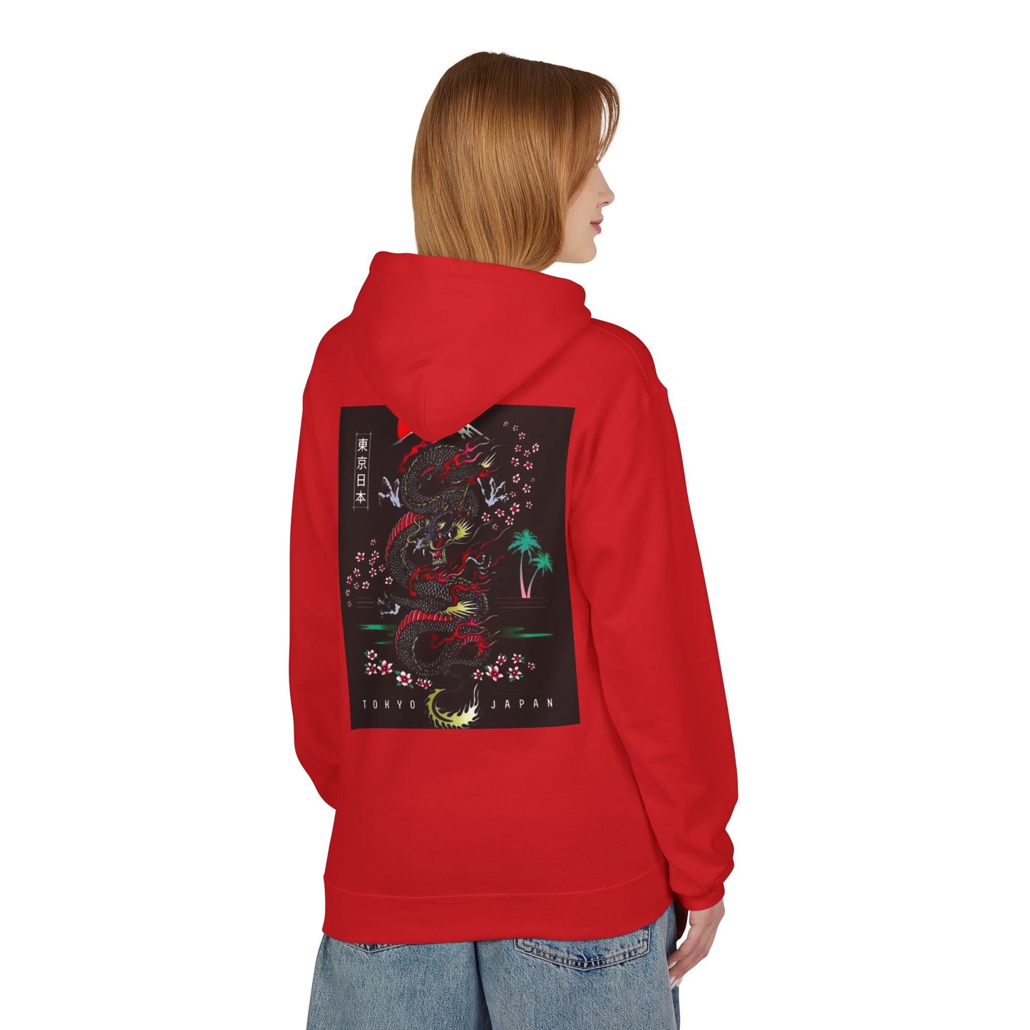 Tokyo Japan Dragon Design Fleece Hoodie - Unisex Midweight Sweatshirt