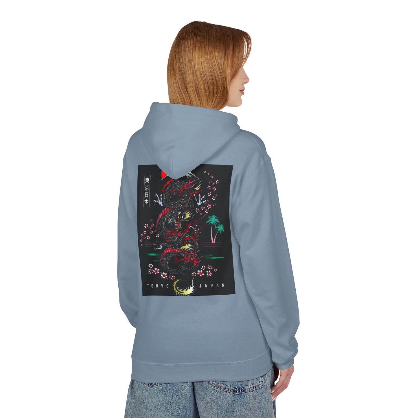 Tokyo Japan Dragon Design Fleece Hoodie - Unisex Midweight Sweatshirt