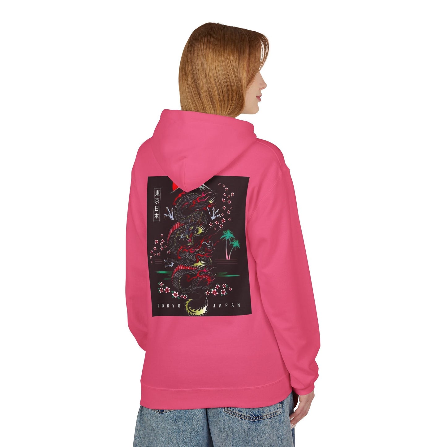 Tokyo Japan Dragon Design Fleece Hoodie - Unisex Midweight Sweatshirt