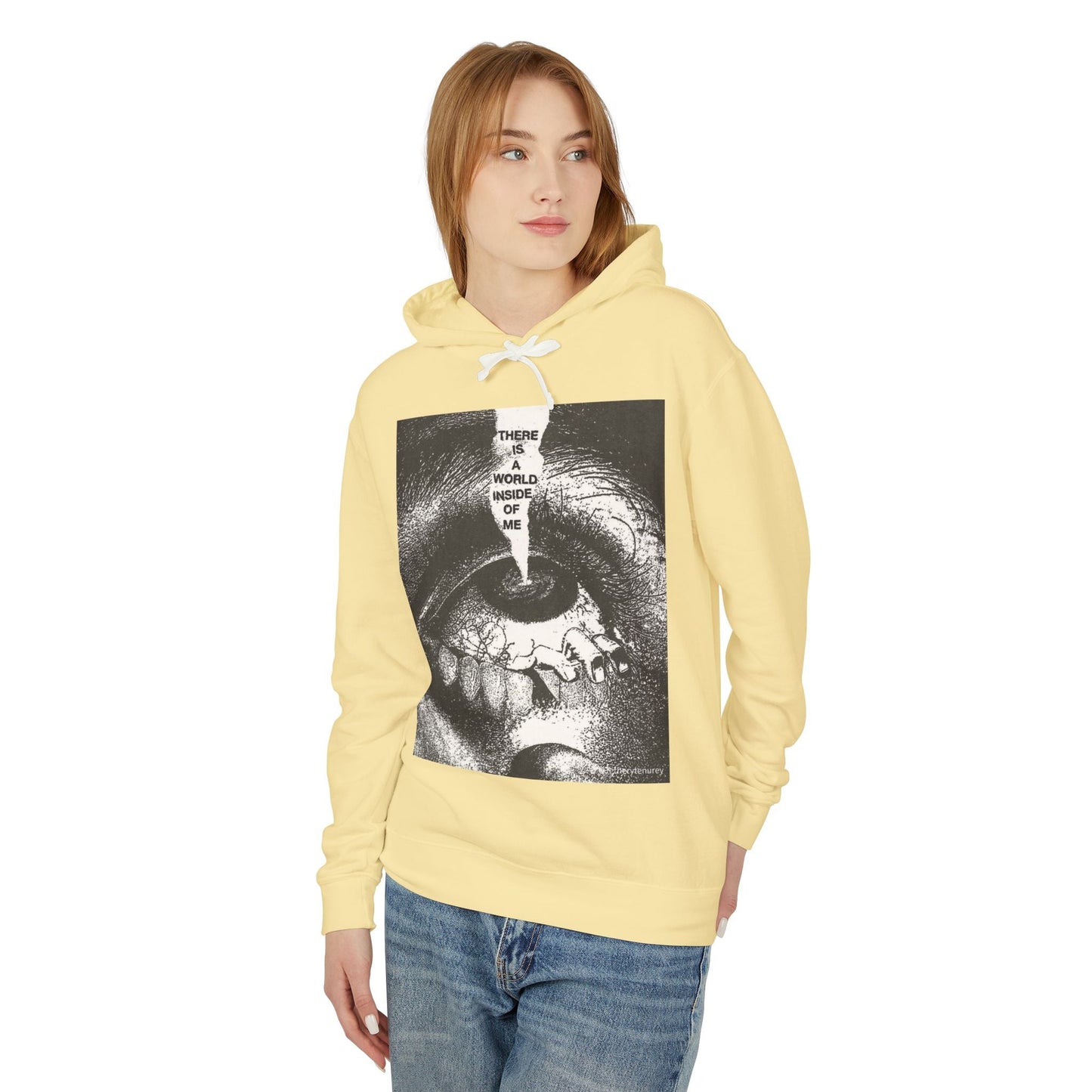 Unisex Lightweight Hooded Sweatshirt - "There is a World Inside of Me" Artistic Design