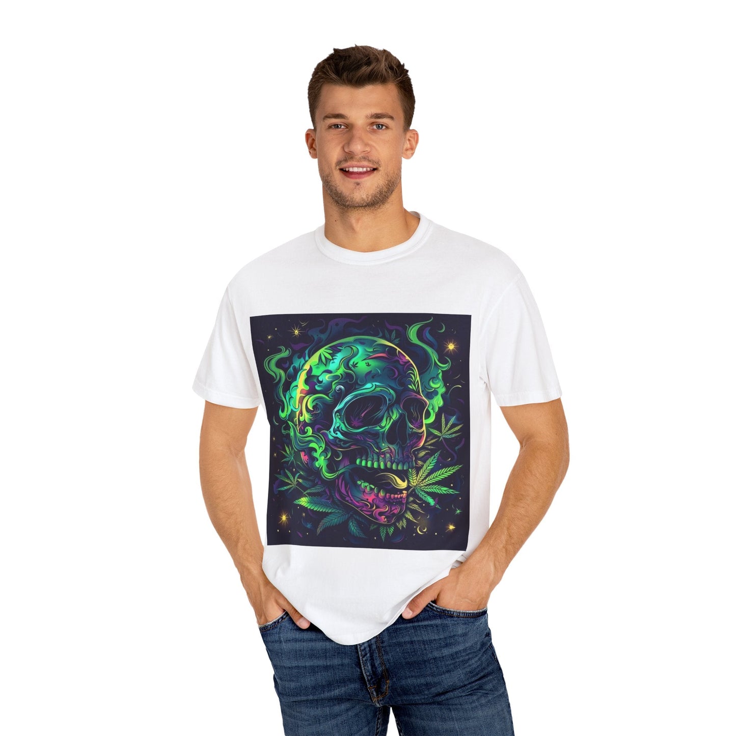 Vibrant Skull & Cannabis Unisex Tee - Perfect for Festivals & Everyday Wear