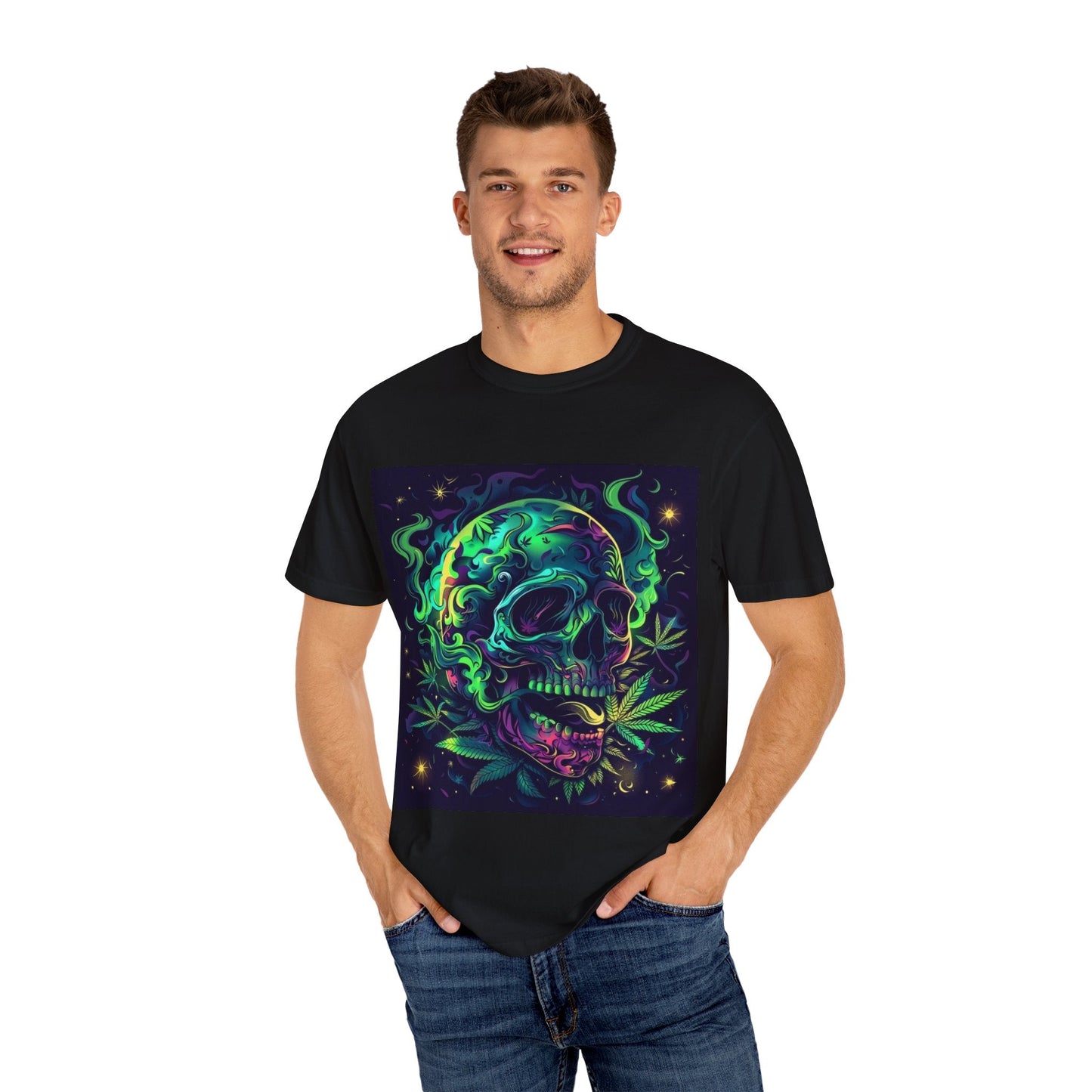 Vibrant Skull & Cannabis Unisex Tee - Perfect for Festivals & Everyday Wear