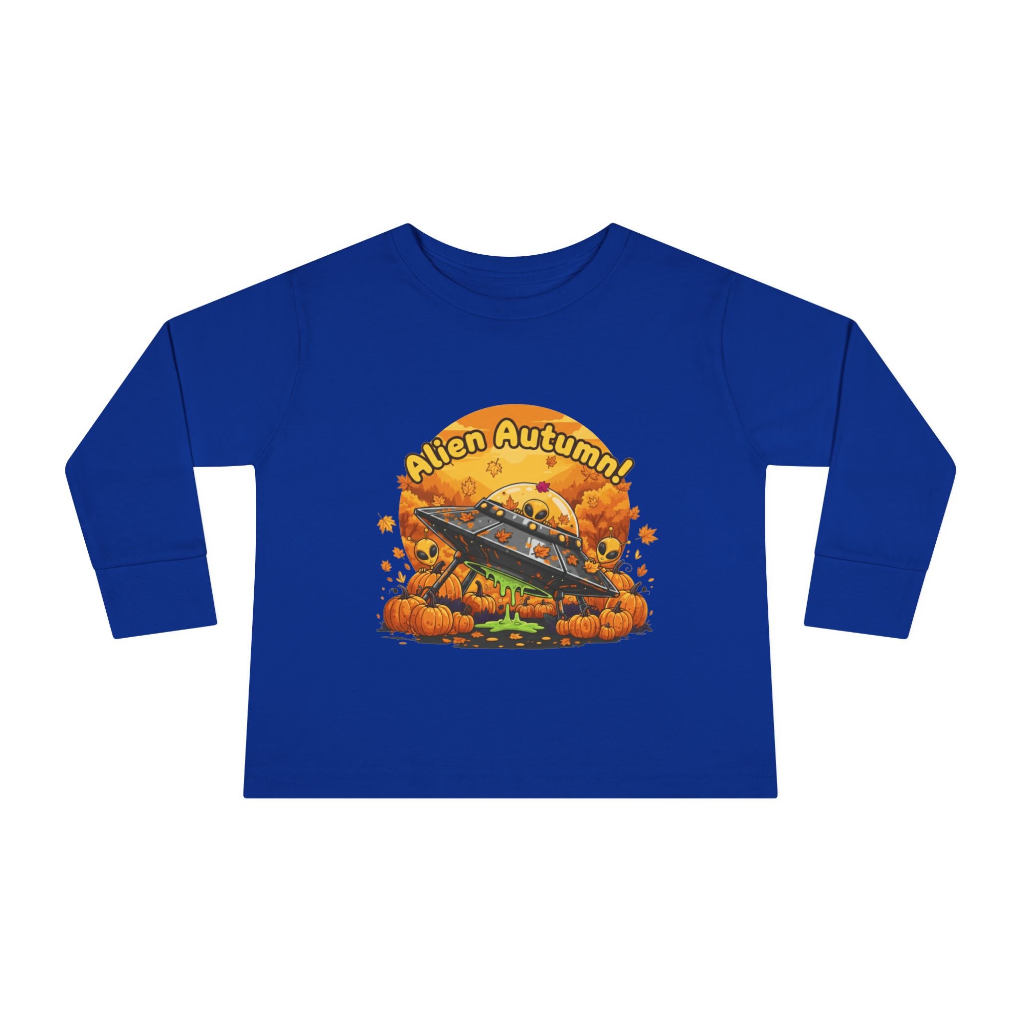 Toddler Long Sleeve Tee - Alien Autumn Adventure, Cute Kids Fall Shirt, Halloween Gift, Fun Toddler Shirt, Fall Fashion for Kids