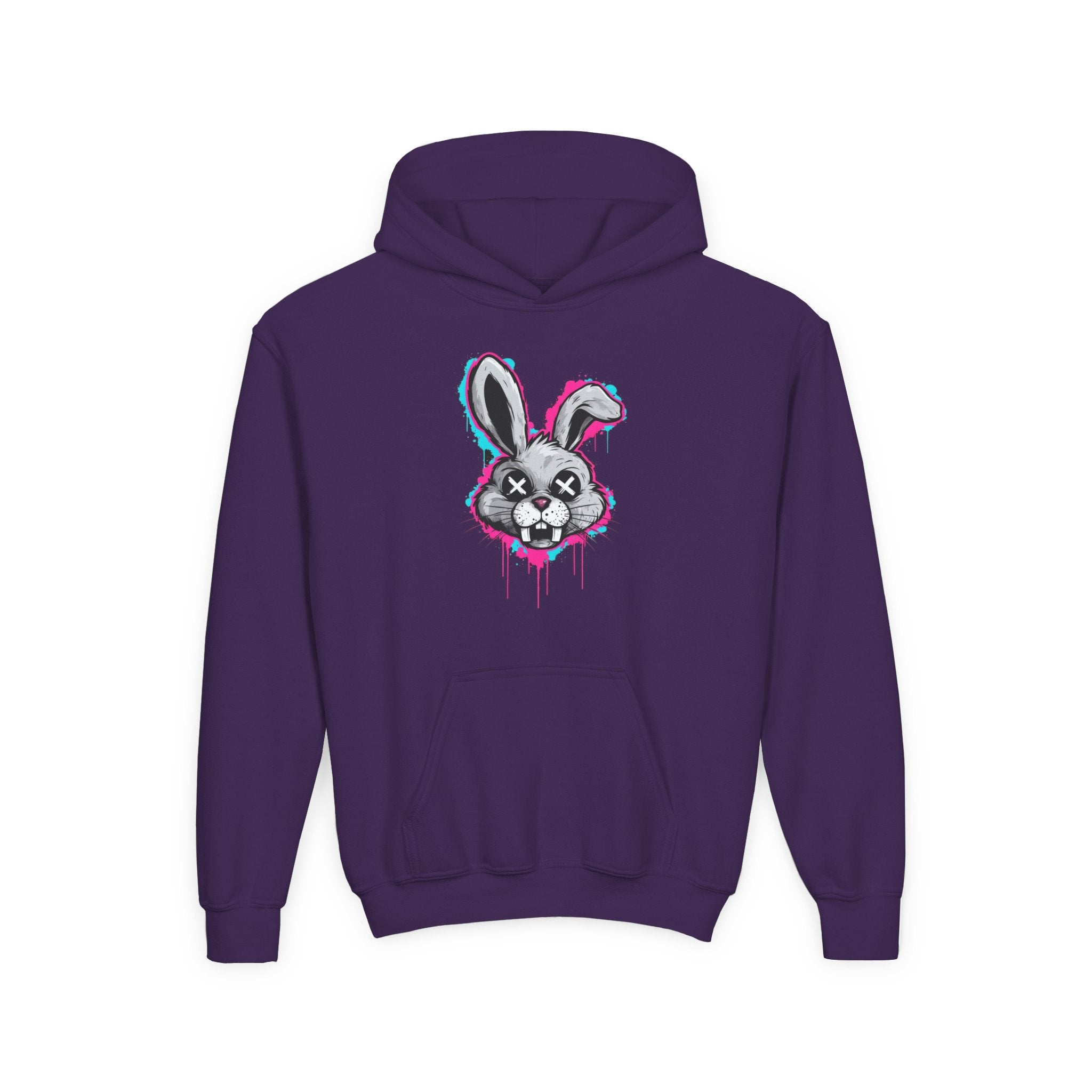 Stylish Graffiti Bunny Youth Hoodie, Trendy Sweatshirt for Kids, Perfect for Birthdays, Halloween, Everyday Wear, Unique Gift Idea