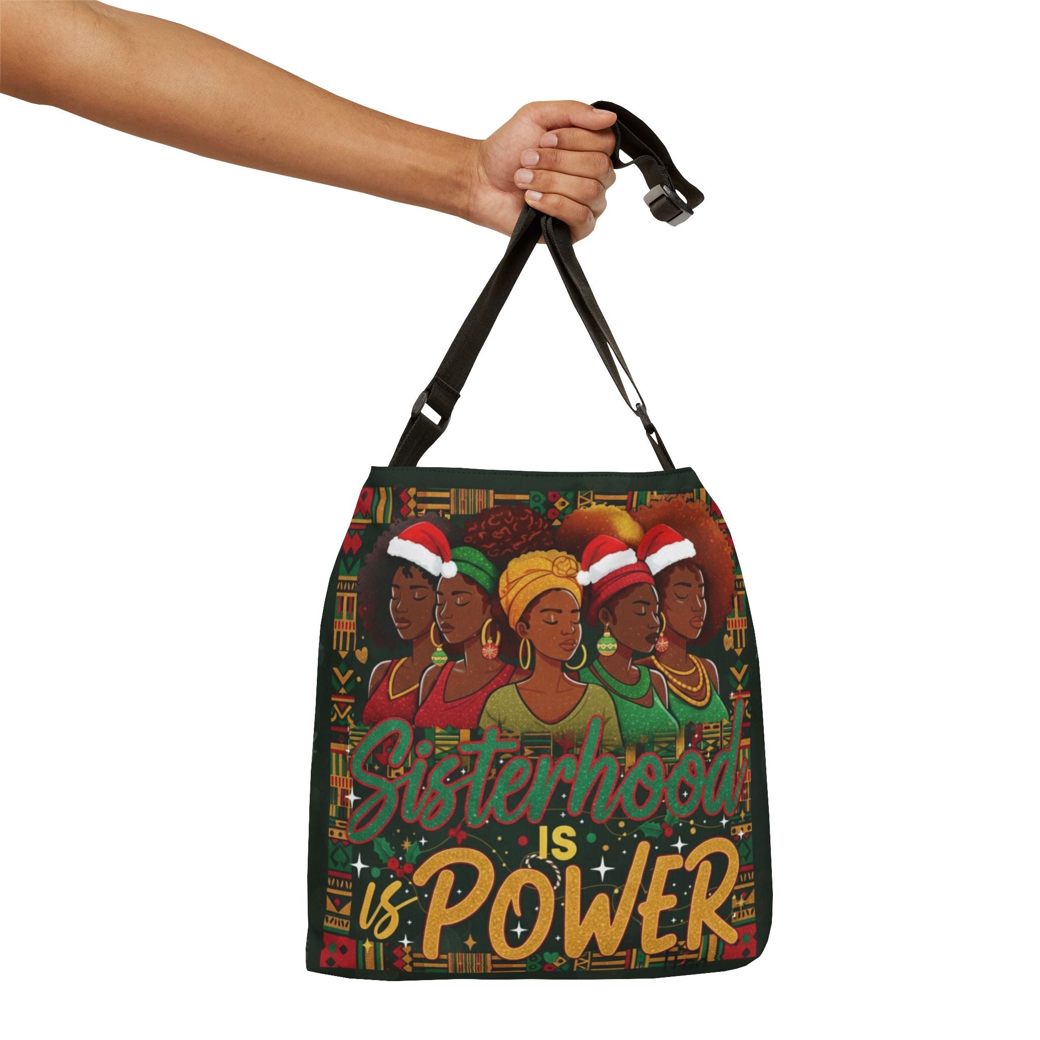 Sisterhood Is Power Adjustable Tote Bag – Afrocentric Holiday Christmas Design