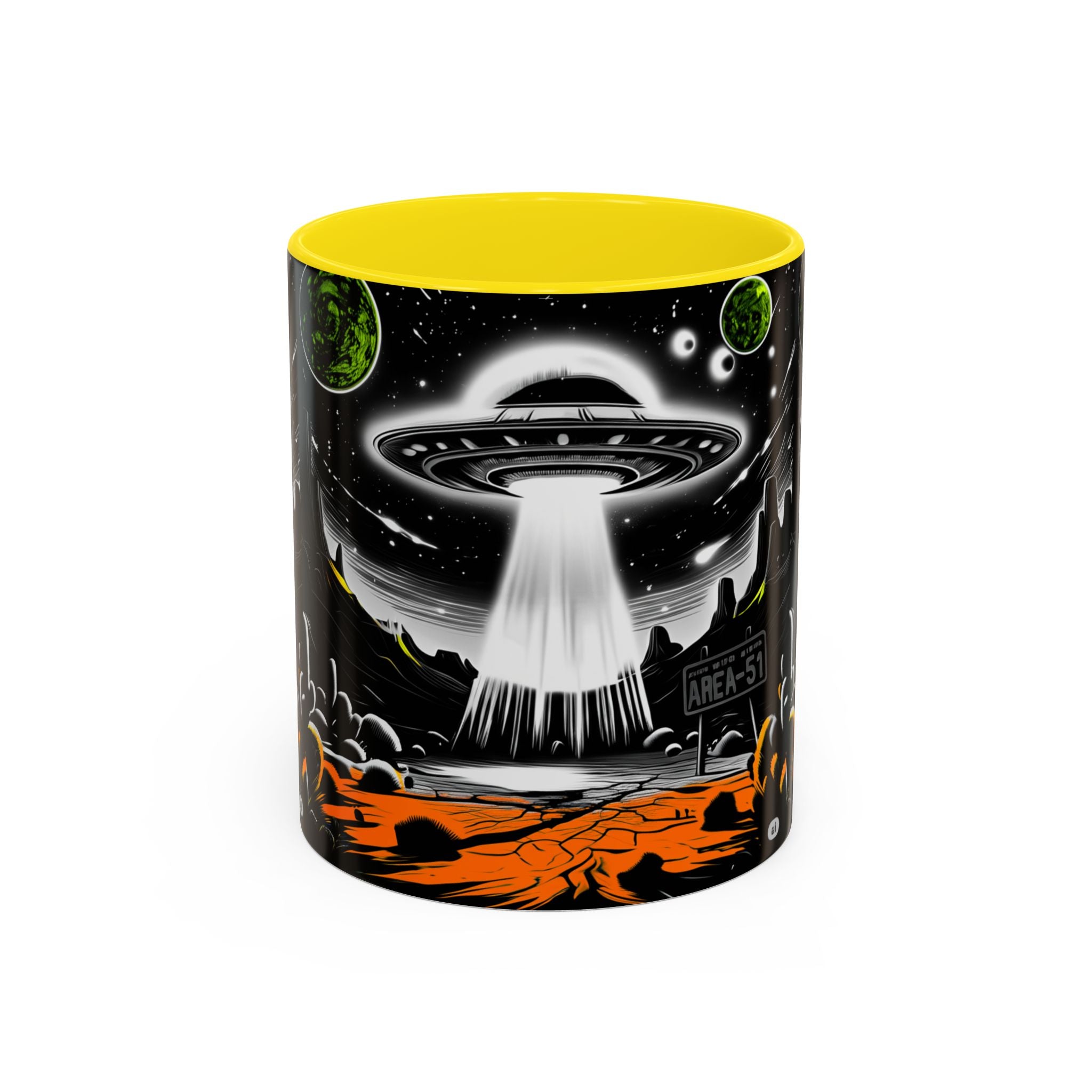 Area 51 UFO Accent Coffee Mug - Space Lover Gift, Weird Alien Decor, Black Mug, Sci-Fi Enthusiast, Kitchenware, Unique Gift Idea!