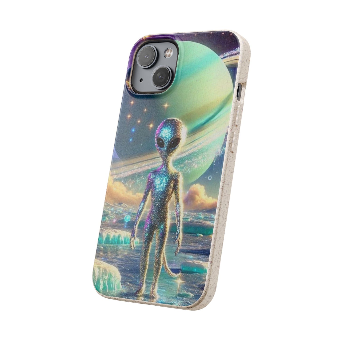 Glitter Alien Biodegradable Phone Case - Eco-Friendly Galaxy Design