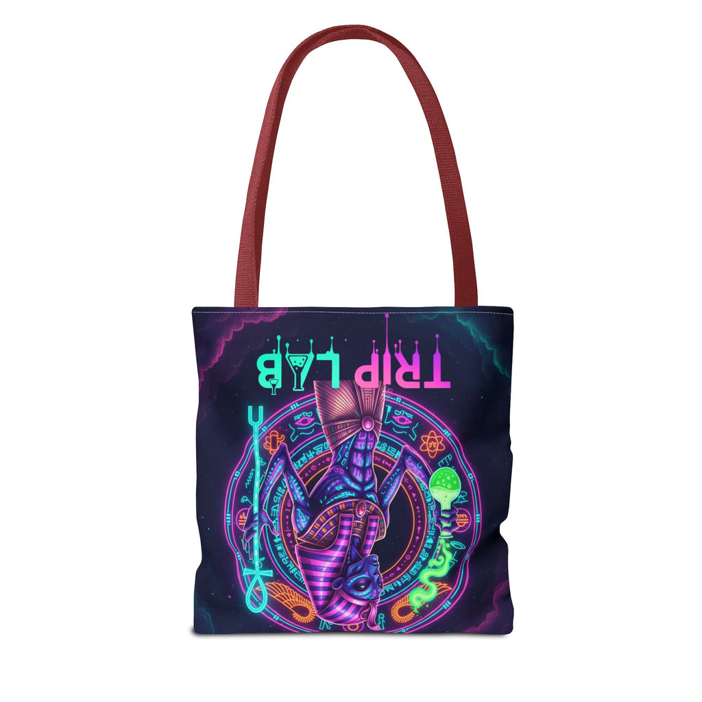 Psychedelic Trip Lab Tote Bag — Neon Ancient-Egypt Anubis All-Over Print