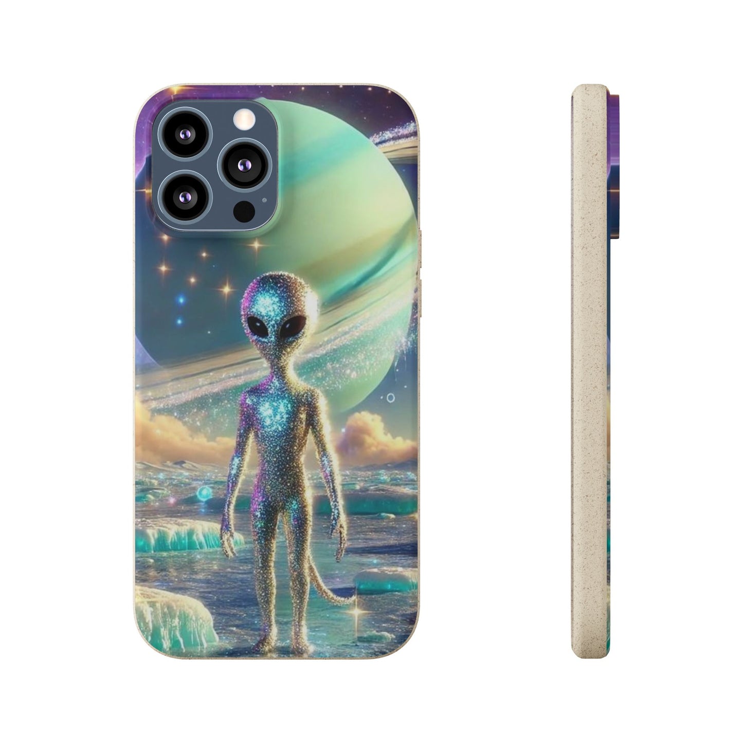 Glitter Alien Biodegradable Phone Case - Eco-Friendly Galaxy Design