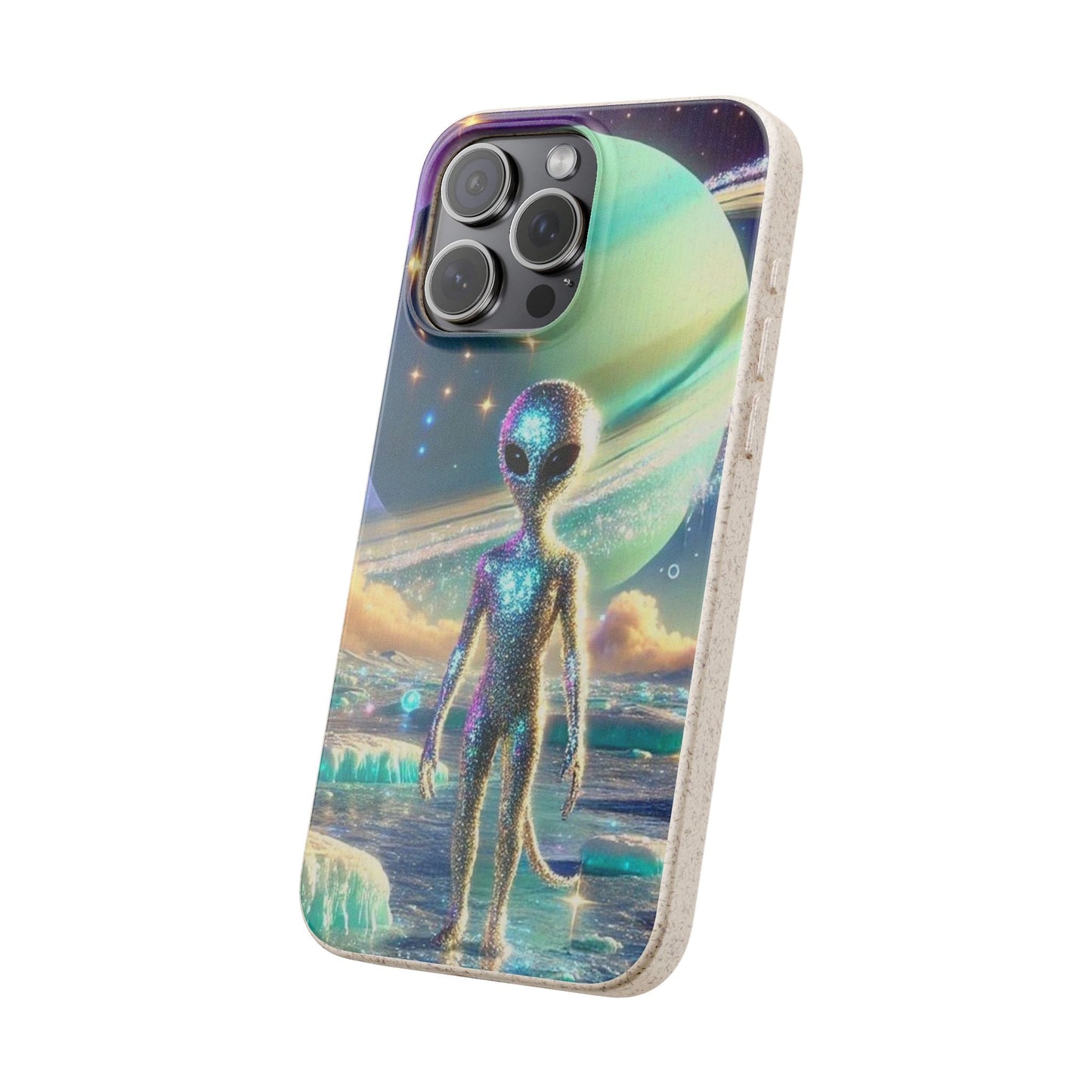 Glitter Alien Biodegradable Phone Case - Eco-Friendly Galaxy Design