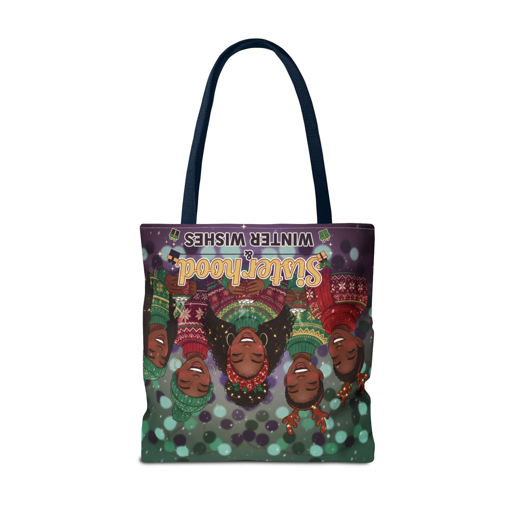 Sisterhood Winter Wishes Holiday Tote Bag — Festive Afrocentric Christmas Market Bag