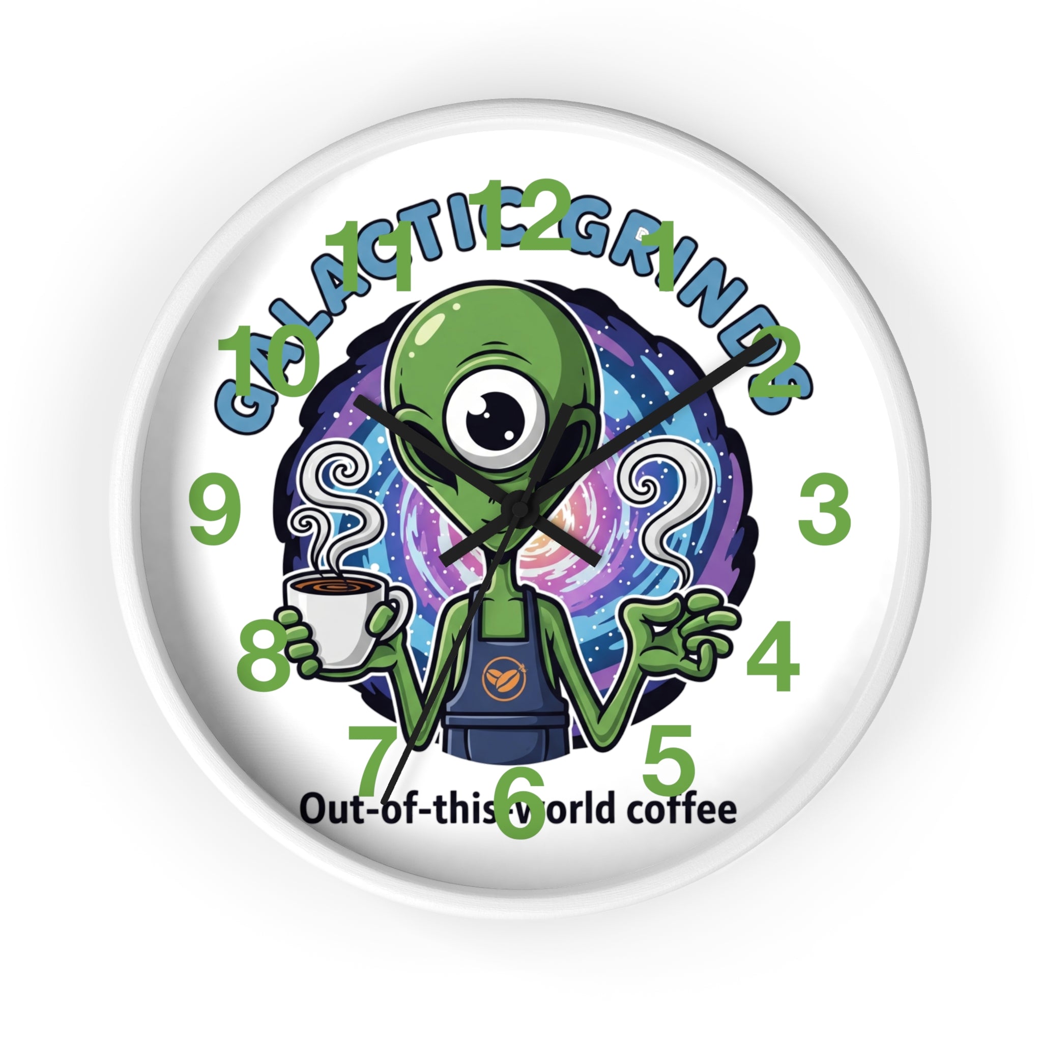 Out-of-This-World Alien Wall Clock | Galactic Grinds Decor | Fun Unique Timepiece for Coffee Lovers | Playful Gift Idea | Space Theme Home