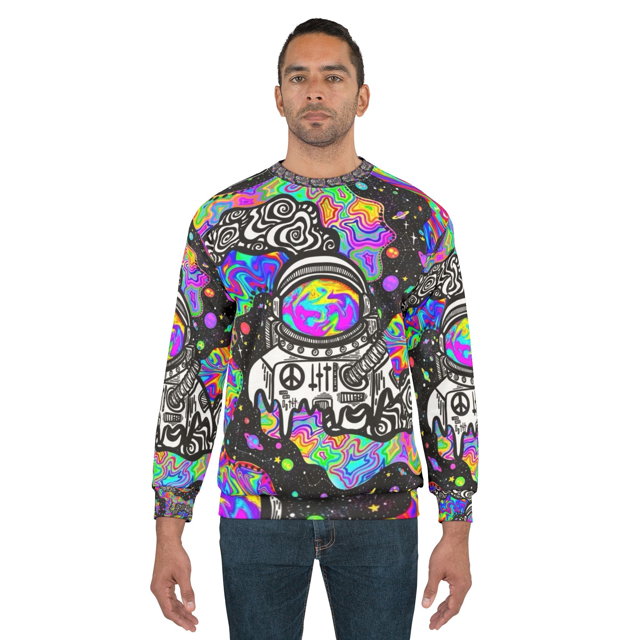 Psychedelic Astronaut Sweatshirt - Unisex Vintage Style, Gifts for Space Lovers, Trendy Fashion, Cozy Wear, Unique Graphic Apparel