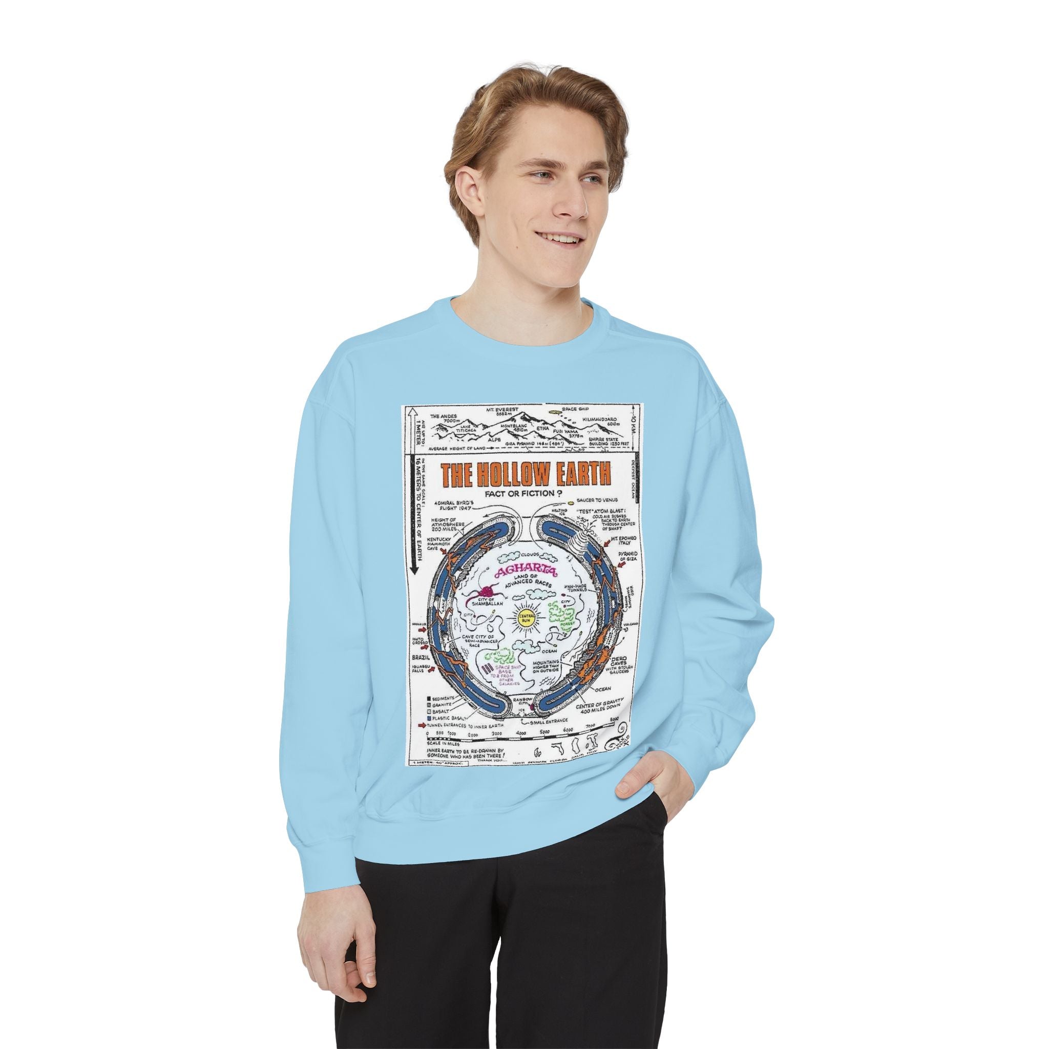 Hollow Earth Sweatshirt, Unisex Garment-Dyed Crewneck, Cozy Gift for Science Lovers, Earth Day Apparel, Great for Casual Wear