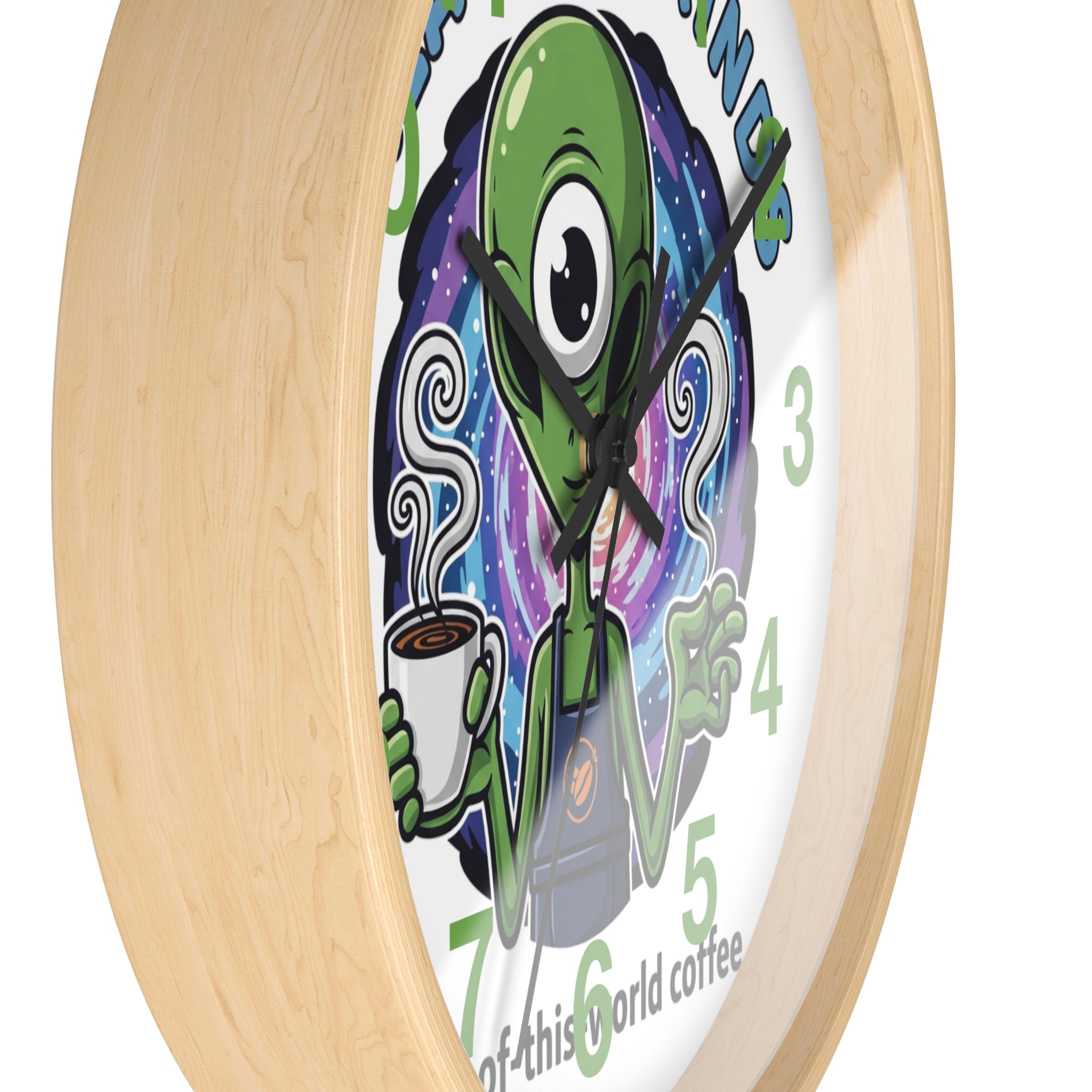 Out-of-This-World Alien Wall Clock | Galactic Grinds Decor | Fun Unique Timepiece for Coffee Lovers | Playful Gift Idea | Space Theme Home