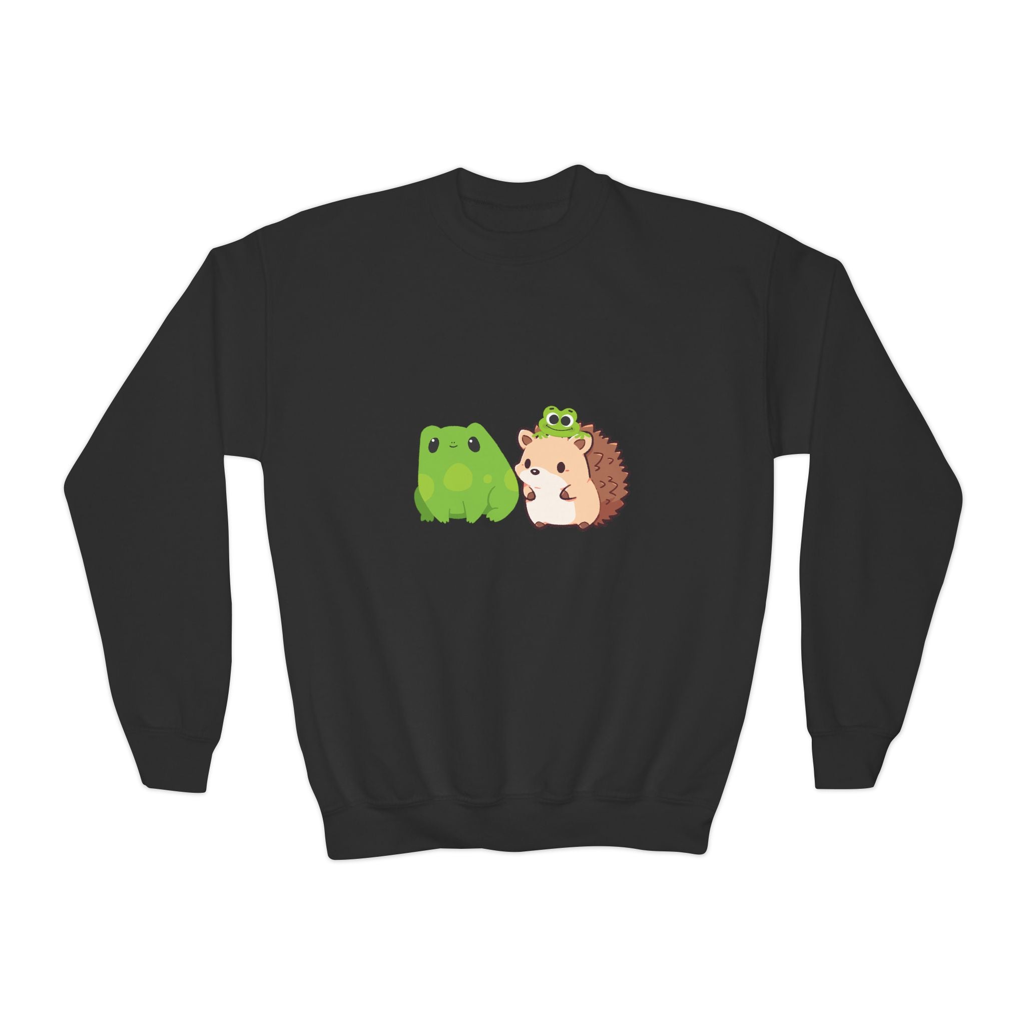 Cute Animal Friends Youth Crewneck Sweatshirt, Adorable Frog and Hedgehog Design, Perfect Gift for Kids, Fun Casual Wear, Birthday and