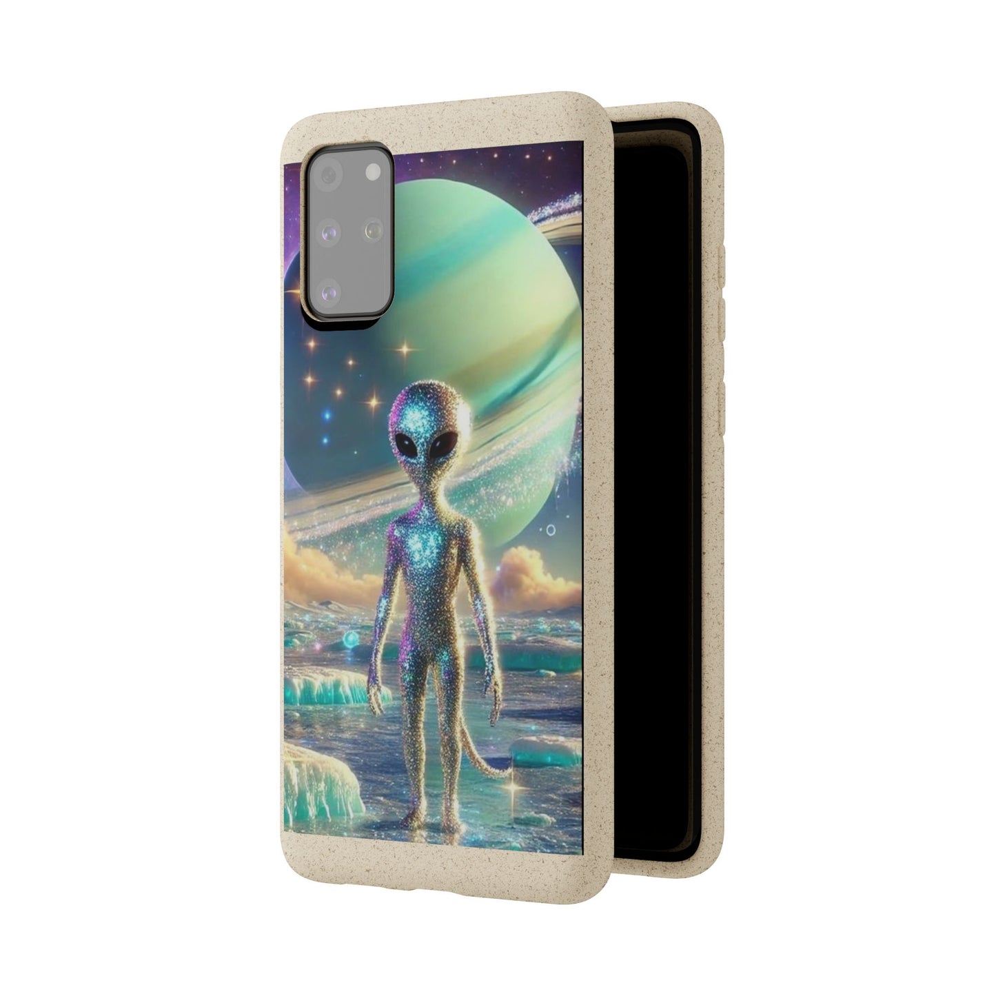 Glitter Alien Biodegradable Phone Case - Eco-Friendly Galaxy Design