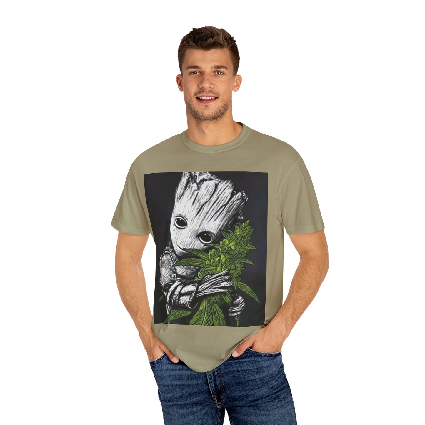 Garment-Dyed T-Shirt - Cute Groot with Plants Graphic